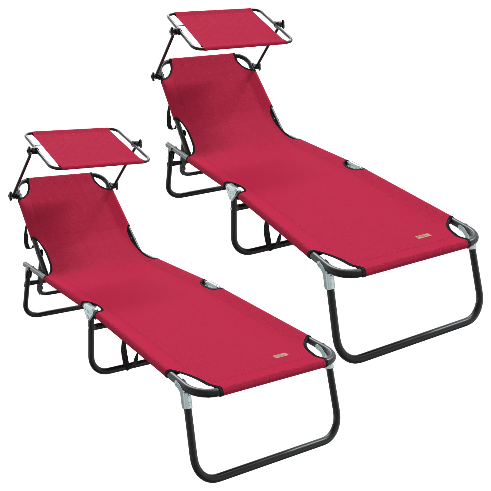 Folding Sun Loungers 2 pcs with Canopy Red 600D Oxford Fabric - Image 2