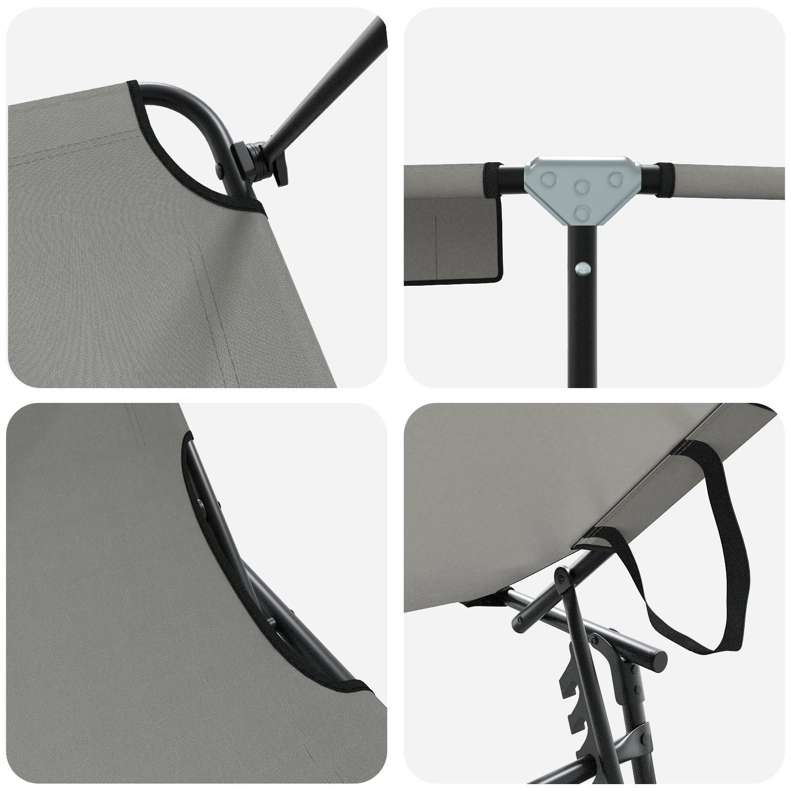 Folding Sun Loungers 2 pcs with Canopy Grey 600D Oxford Fabric - Image 8