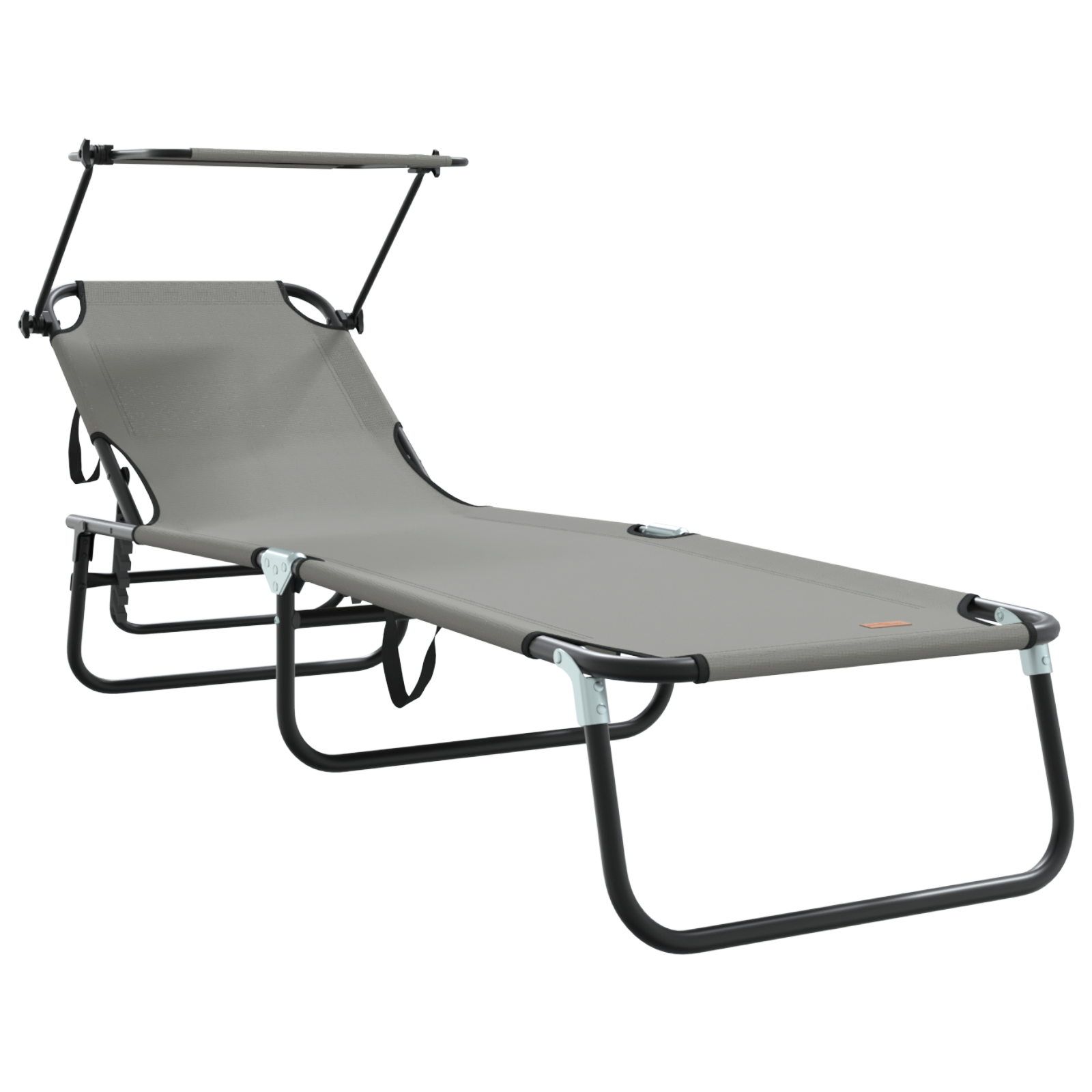 Folding Sun Loungers 2 pcs with Canopy Grey 600D Oxford Fabric - Image 4
