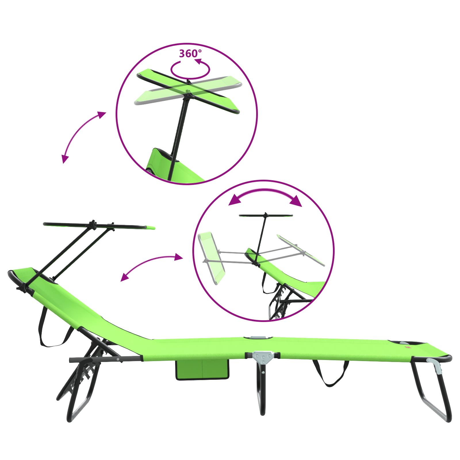 Folding Sun Loungers 2 pcs with Canopy Green 600D Oxford Fabric - Image 9