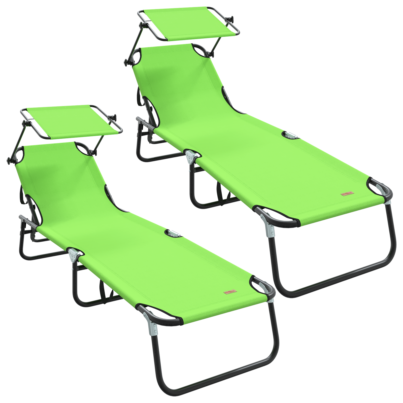 Folding Sun Loungers 2 pcs with Canopy Green 600D Oxford Fabric - Image 2