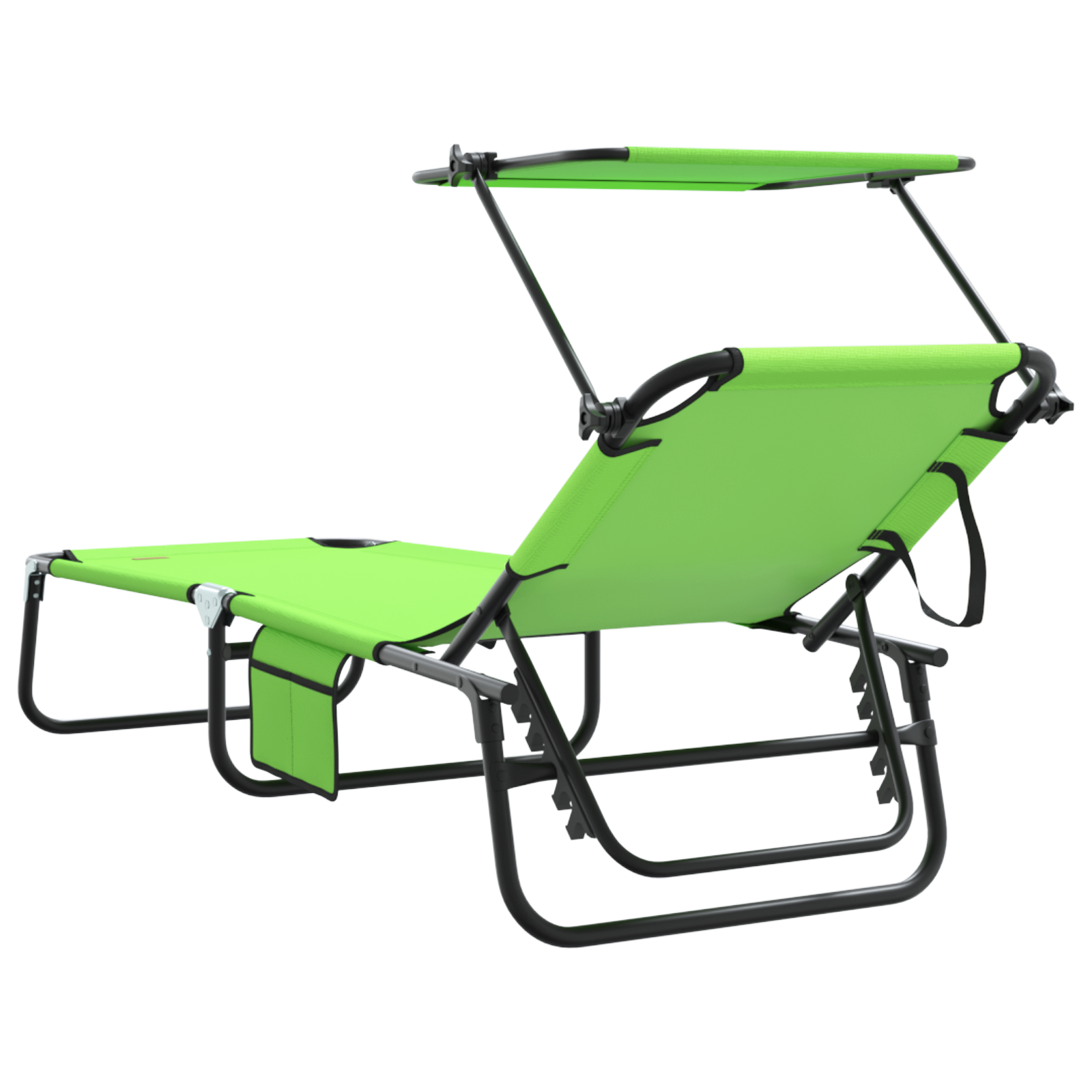 Folding Sun Loungers 2 pcs with Canopy Green 600D Oxford Fabric - Image 7