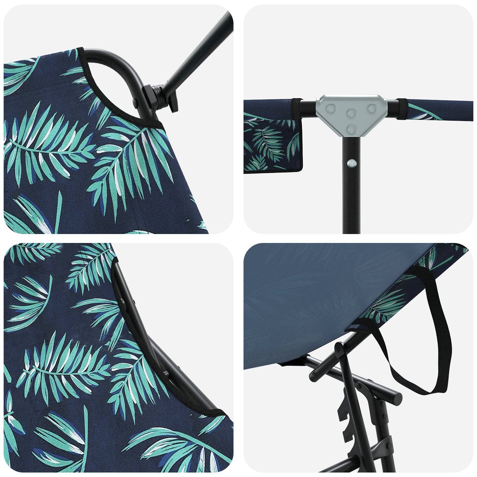 Folding Sun Loungers 2 pcs with Canopy Leave Print 600D Oxford Fabric - Image 8