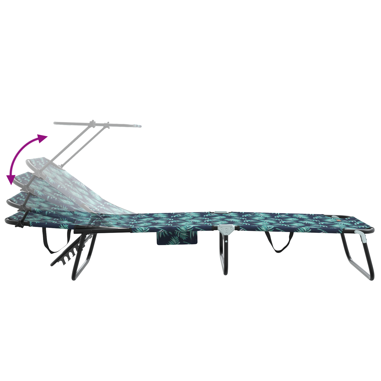 Folding Sun Loungers 2 pcs with Canopy Leave Print 600D Oxford Fabric - Image 10