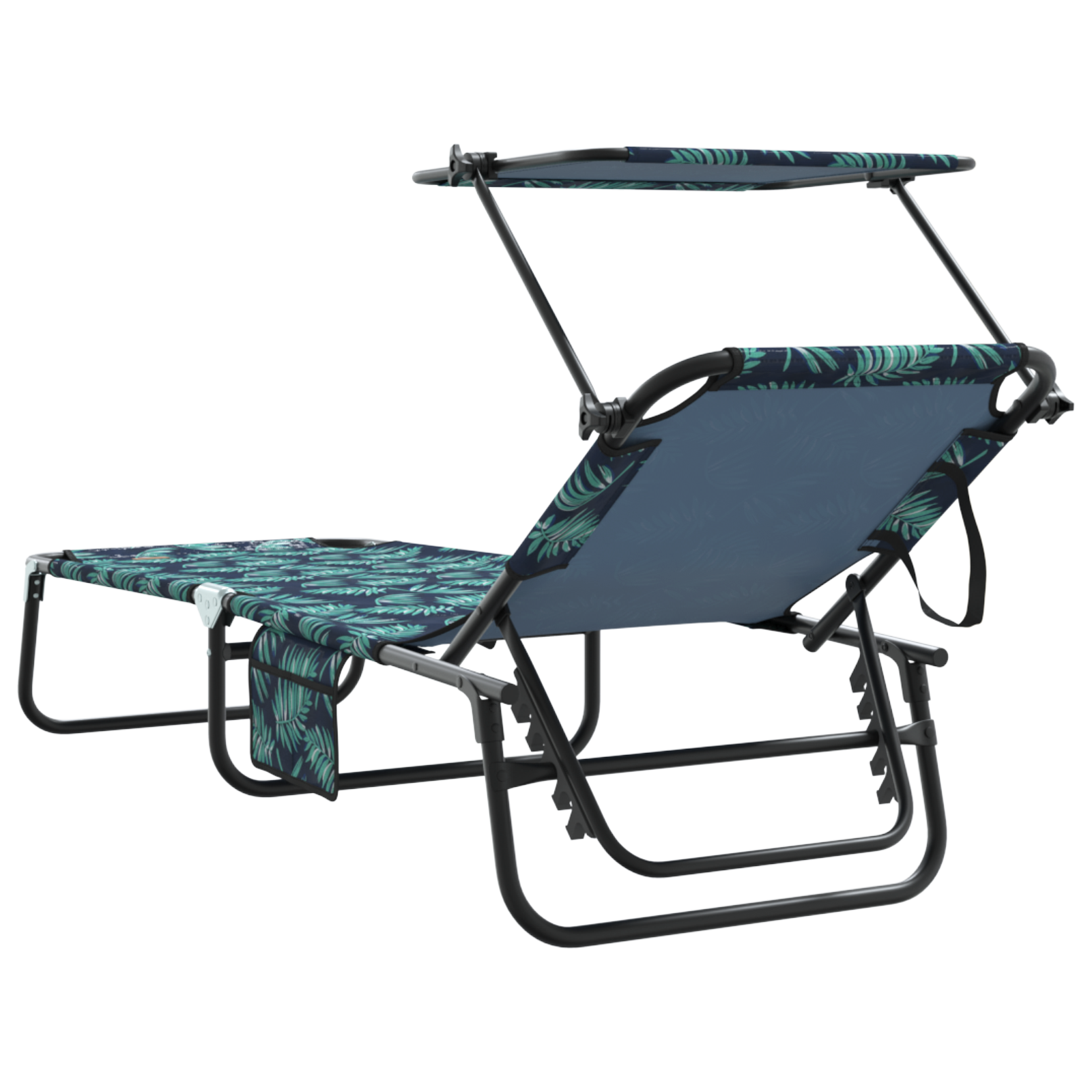 Folding Sun Loungers 2 pcs with Canopy Leave Print 600D Oxford Fabric - Image 7