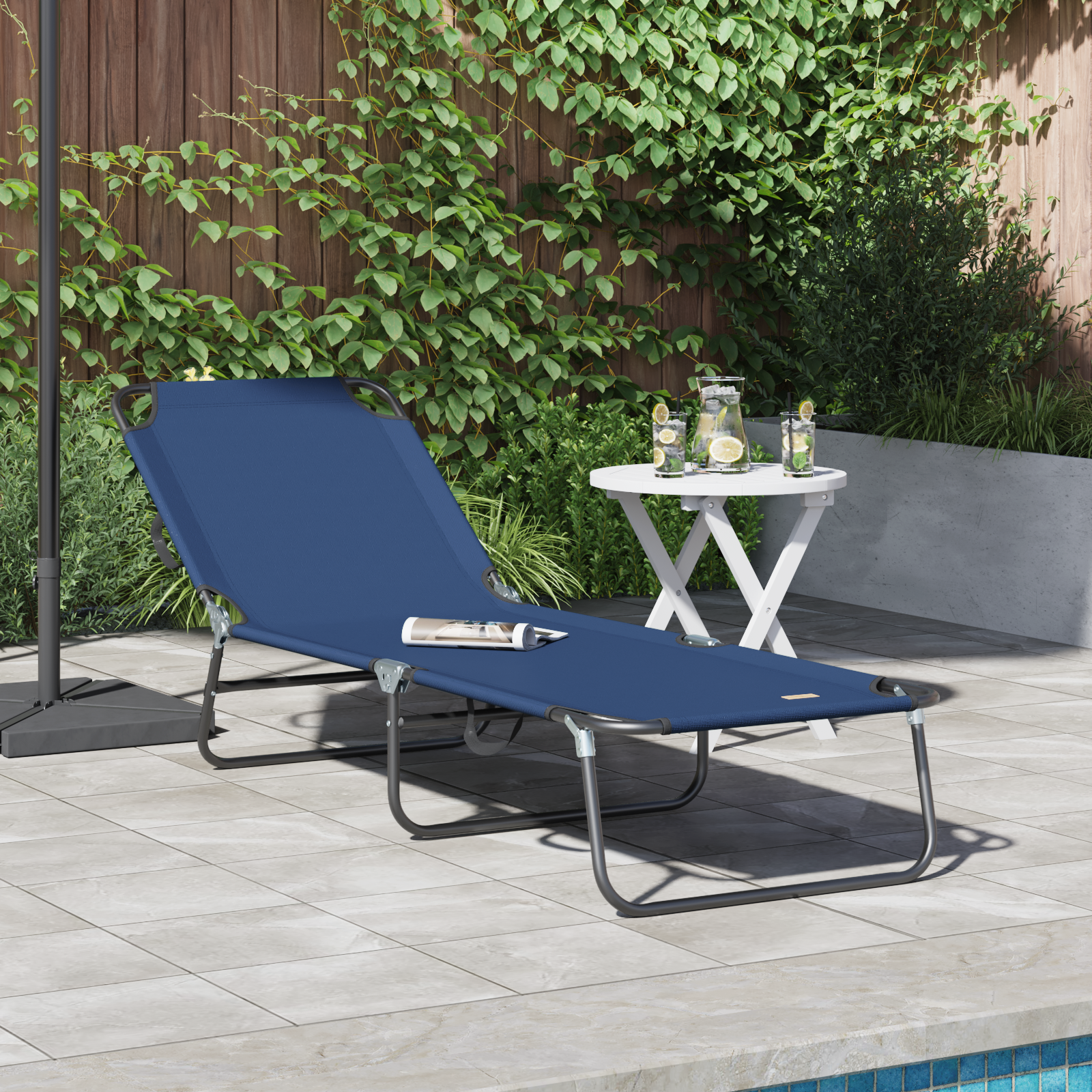 Folding Sun Lounger Portable Blue 600D Oxford Fabric
