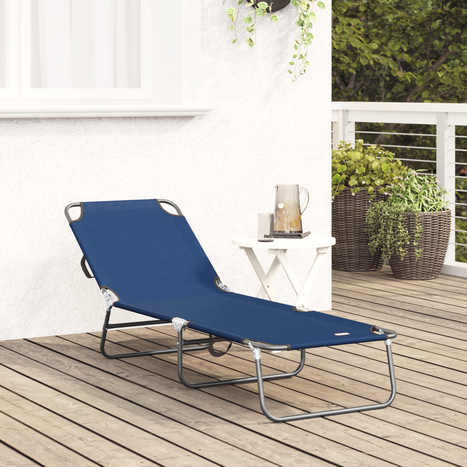 Folding Sun Lounger Portable Blue 600D Oxford Fabric - Image 3