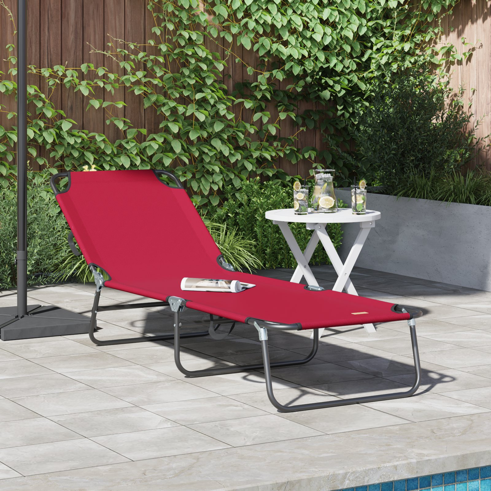 Folding Sun Lounger Portable Red 600D Oxford Fabric