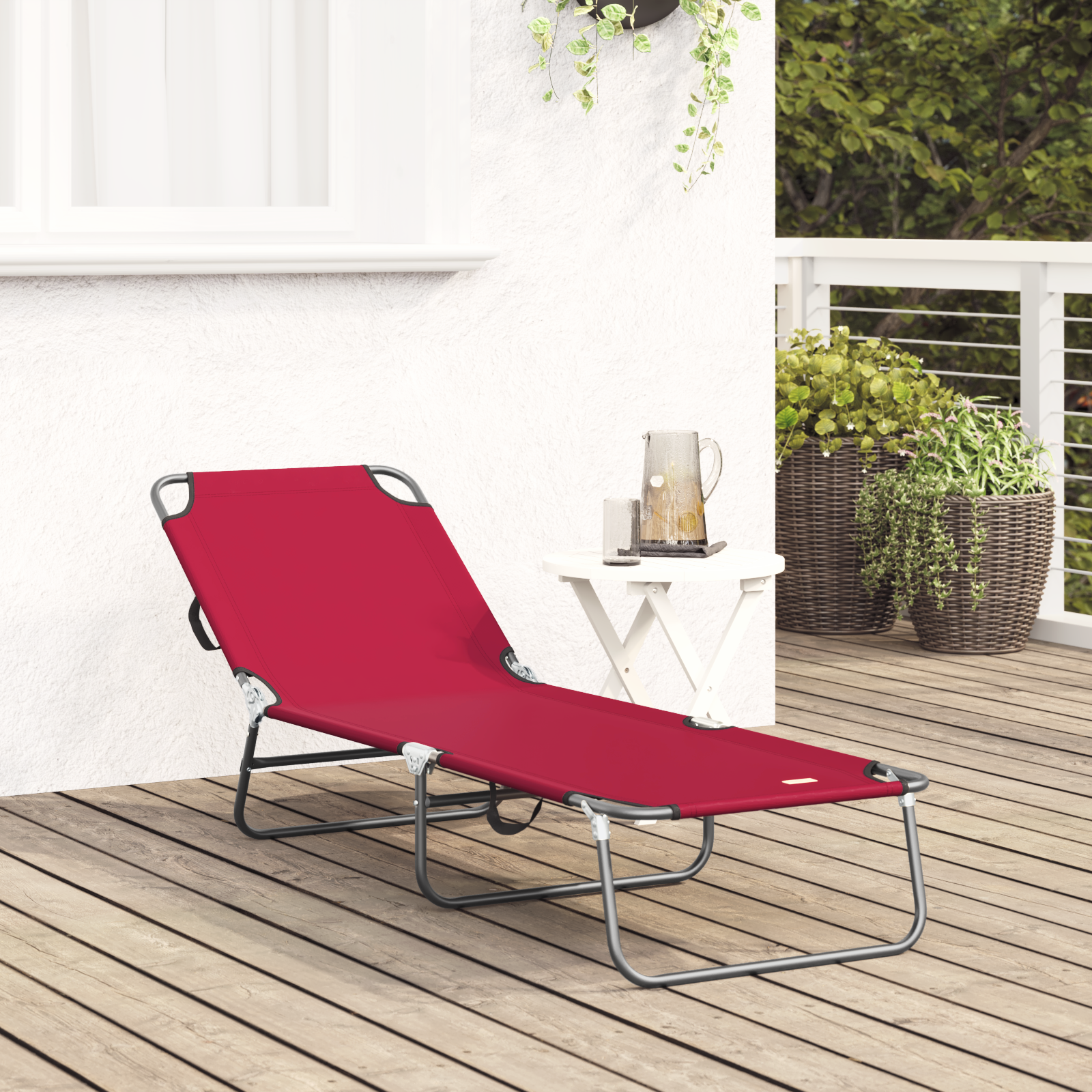 Folding Sun Lounger Portable Red 600D Oxford Fabric - Image 3