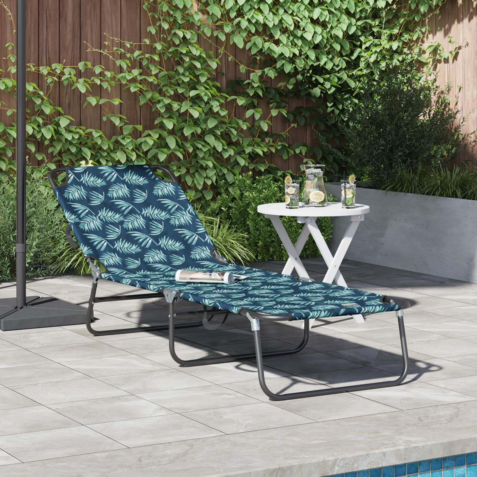 Folding Sun Lounger Portable Leaf Pattern 600D Oxford Fabric