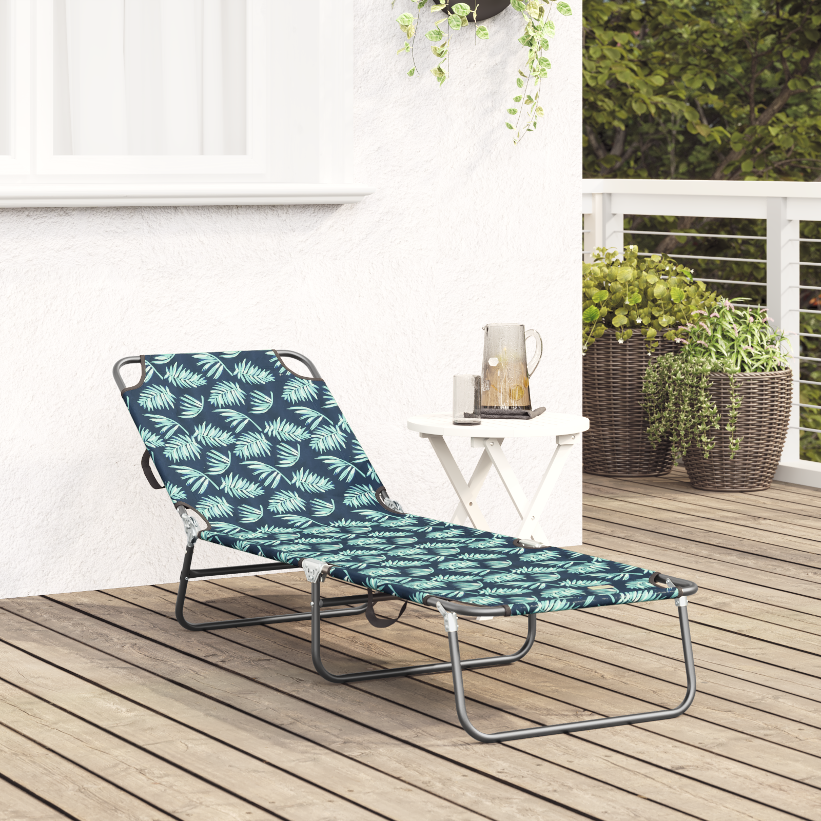 Folding Sun Lounger Portable Leaf Pattern 600D Oxford Fabric - Image 3