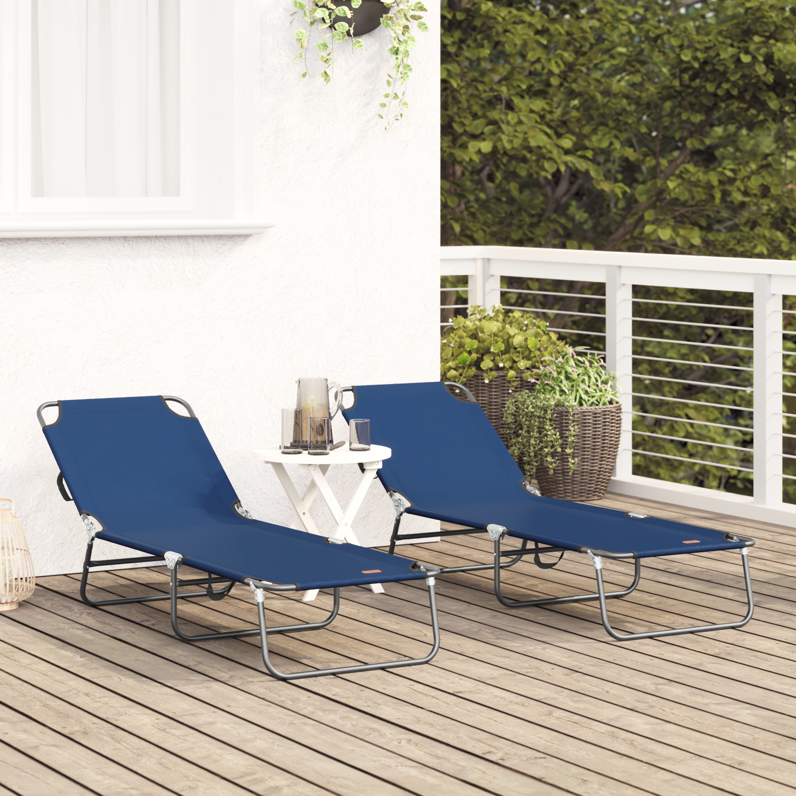 Folding Sun Lounger 2 pcs Portable Blue 600D Oxford Fabric - Image 3
