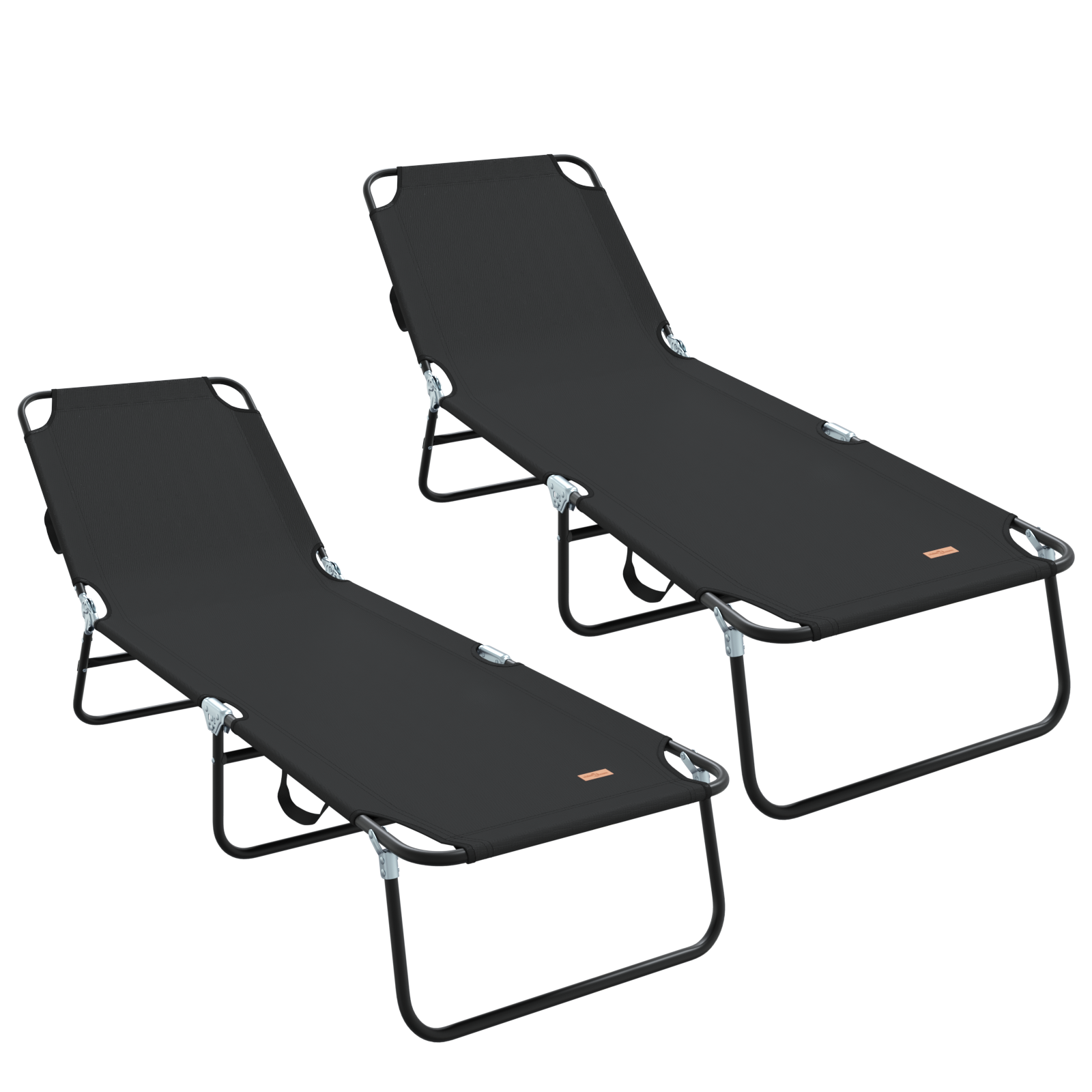 Folding Sun Lounger 2 pcs Portable Black 600D Oxford Fabric - Image 2