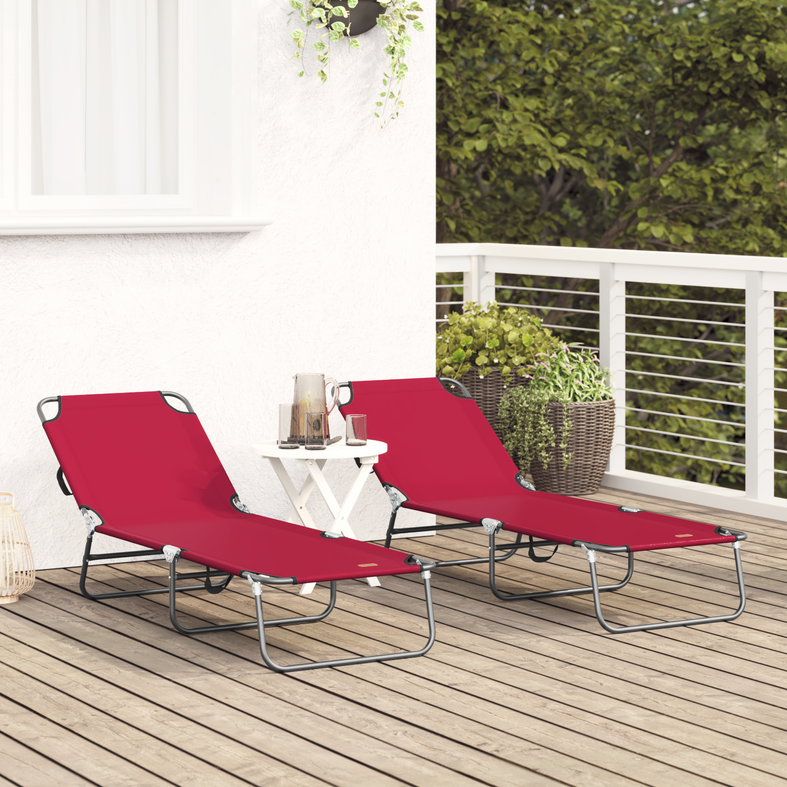 Folding Sun Lounger 2 pcs Portable Red 600D Oxford Fabric - Image 3