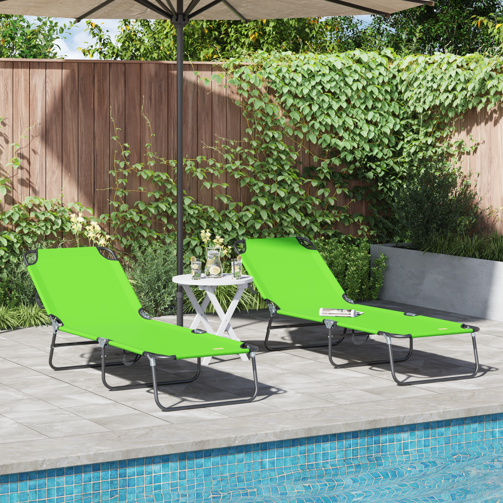 Folding Sun Lounger 2 pcs Portable Green 600D Oxford Fabric