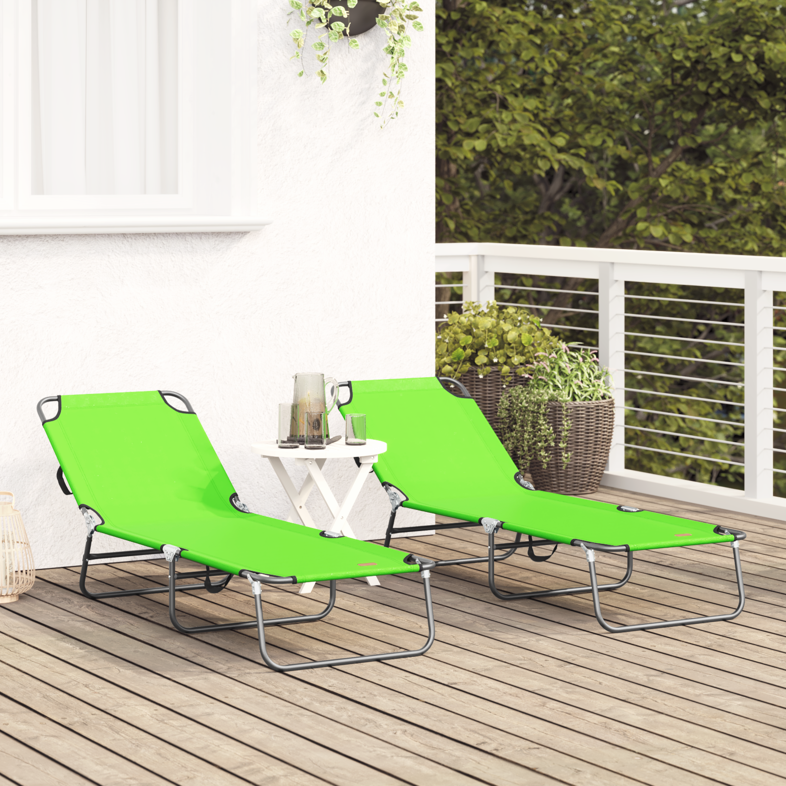 Folding Sun Lounger 2 pcs Portable Green 600D Oxford Fabric - Image 3