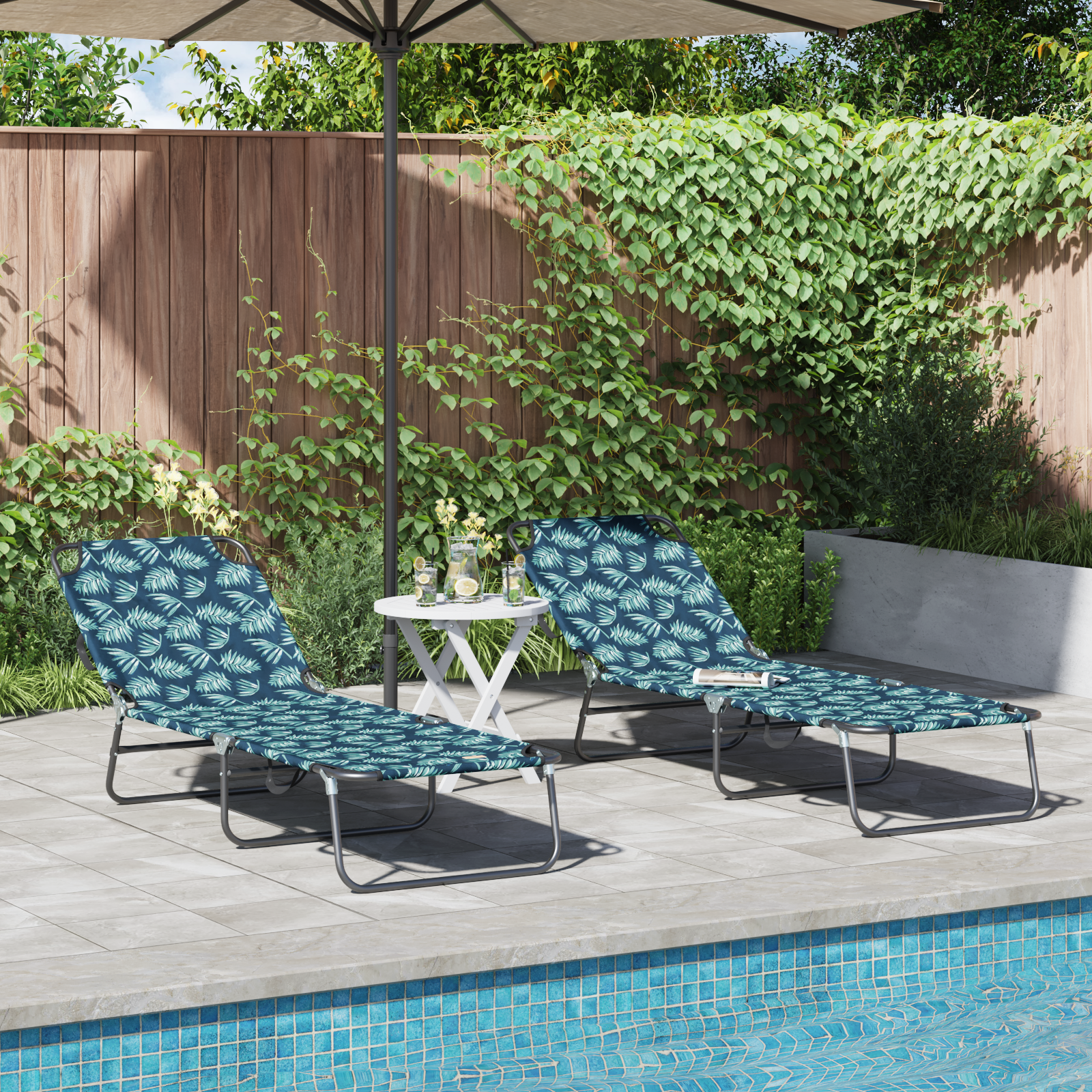 Folding Sun Lounger 2 pcs Portable Leaf Pattern 600D Oxford Fabric