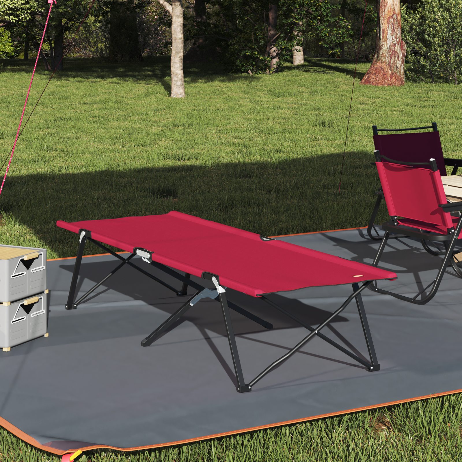 Folding Sun Bed with Carry Bag Red 600D Oxford Fabric