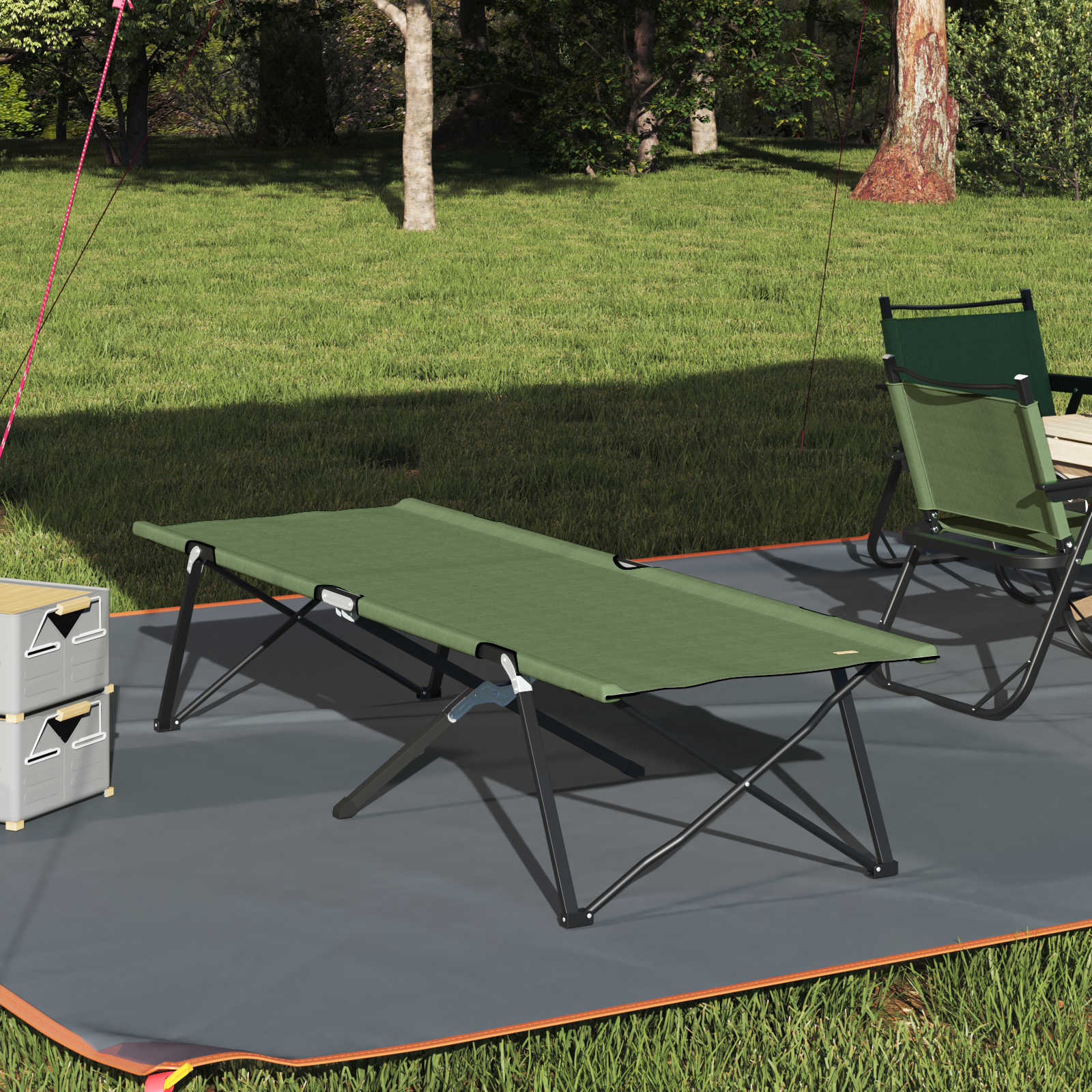 Folding Sun Bed with Carry Bag Army Green 600D Oxford Fabric