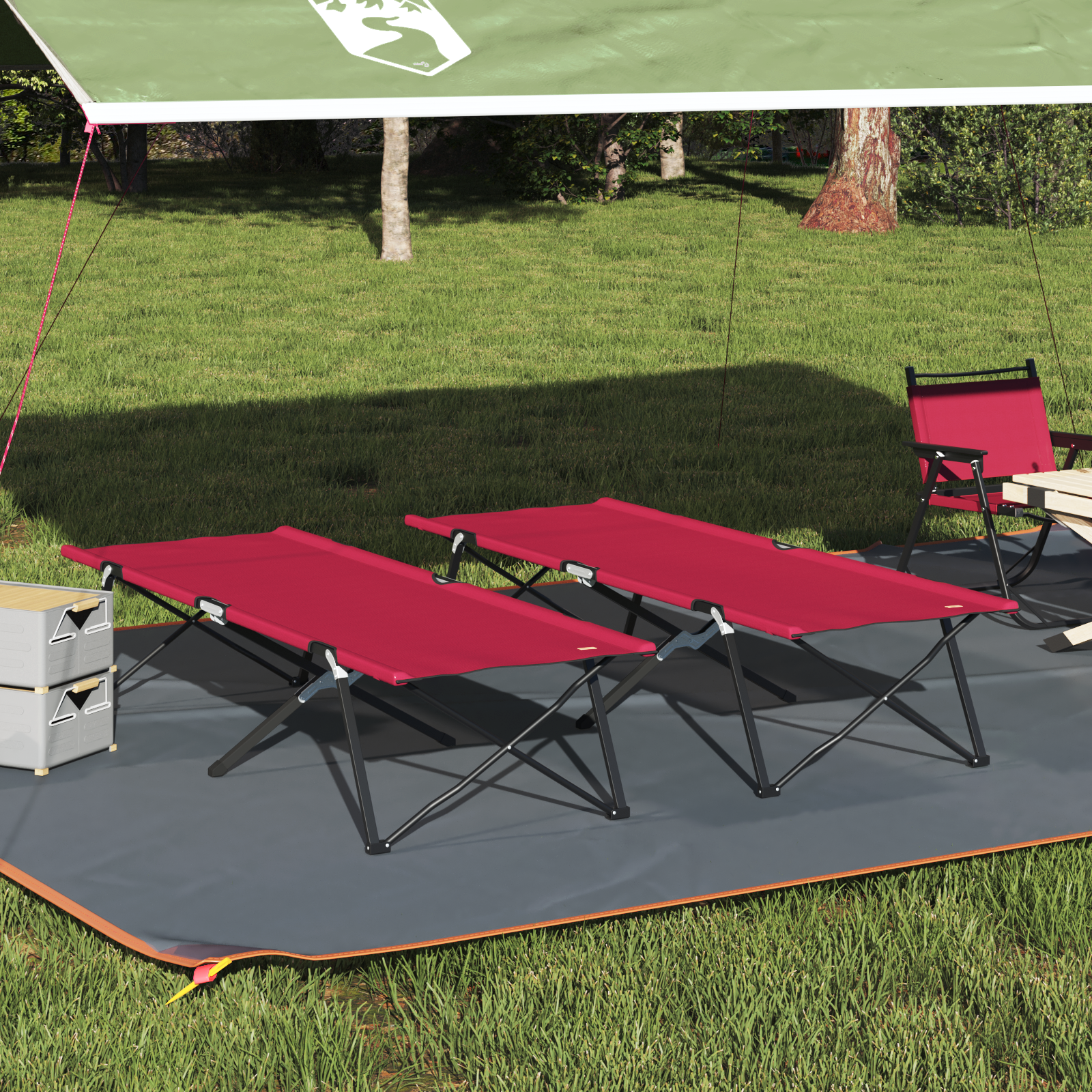Folding Sun Beds with Carry Bags 2 pcs Red 600D Oxford Fabric