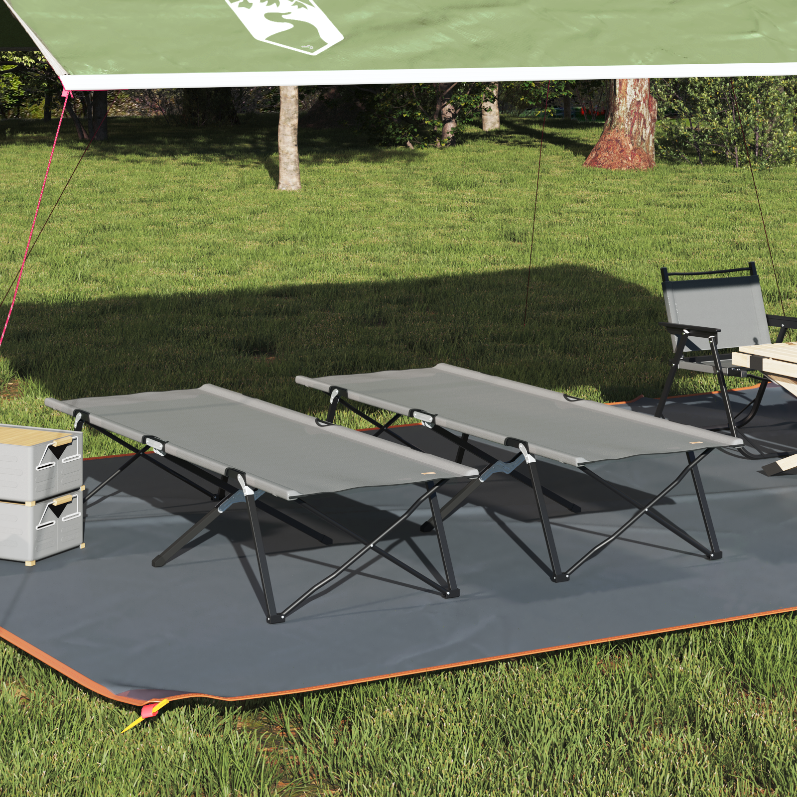 Folding Sun Beds with Carry Bags 2 pcs Grey 600D Oxford Fabric