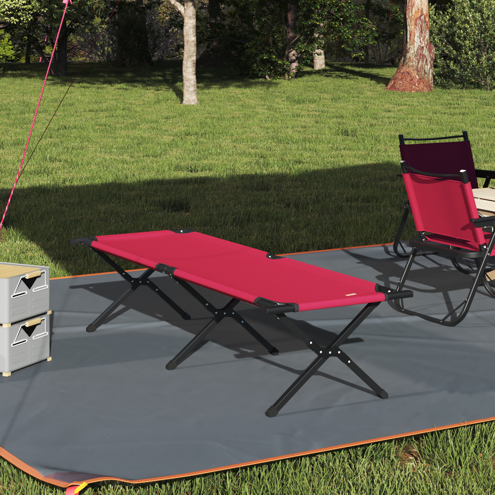 Folding Sun Bed with Carry Bag Red 600D Oxford Fabric