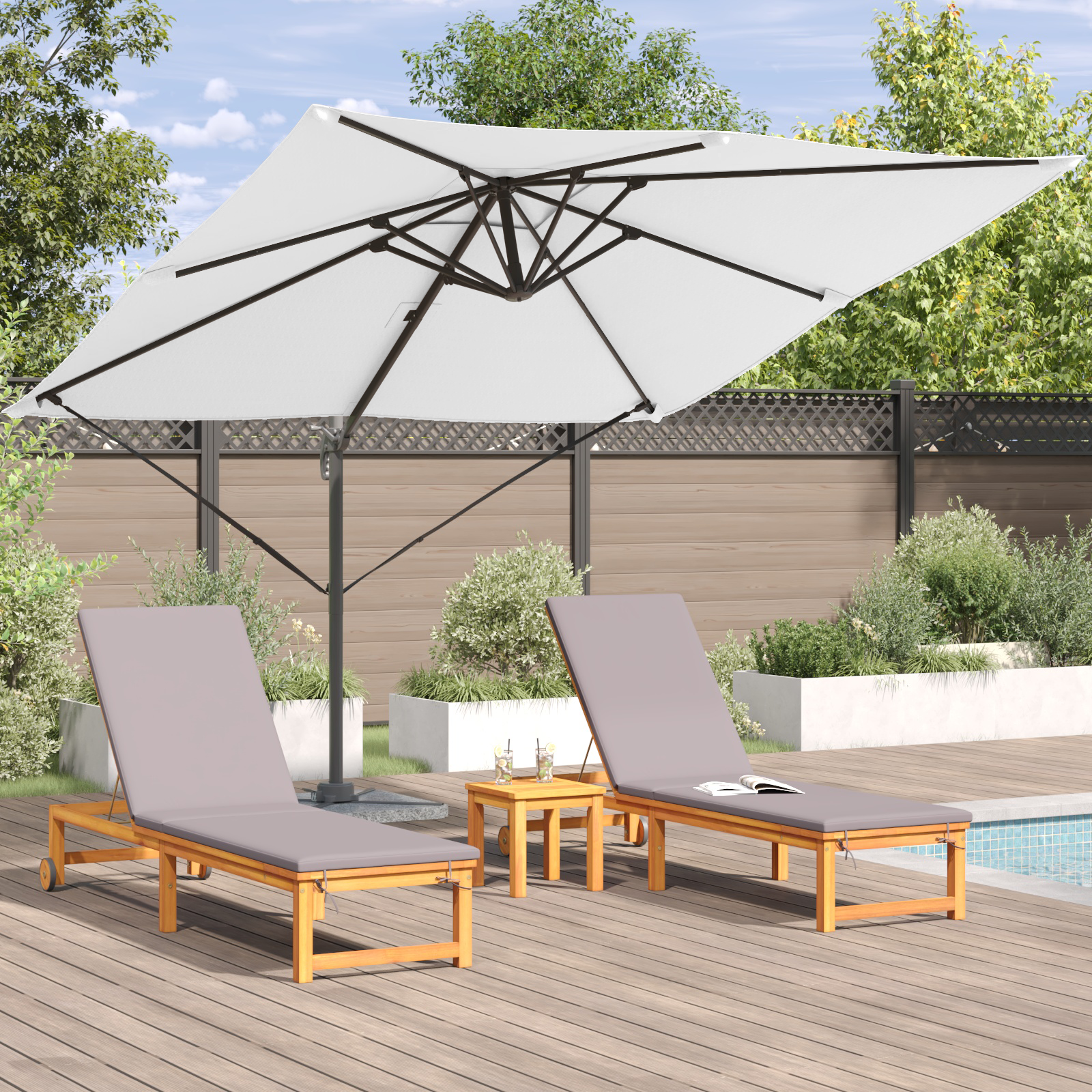 Patio Umbrella Sand Polyester canopy 3m Adjustable Armrests - Image 4