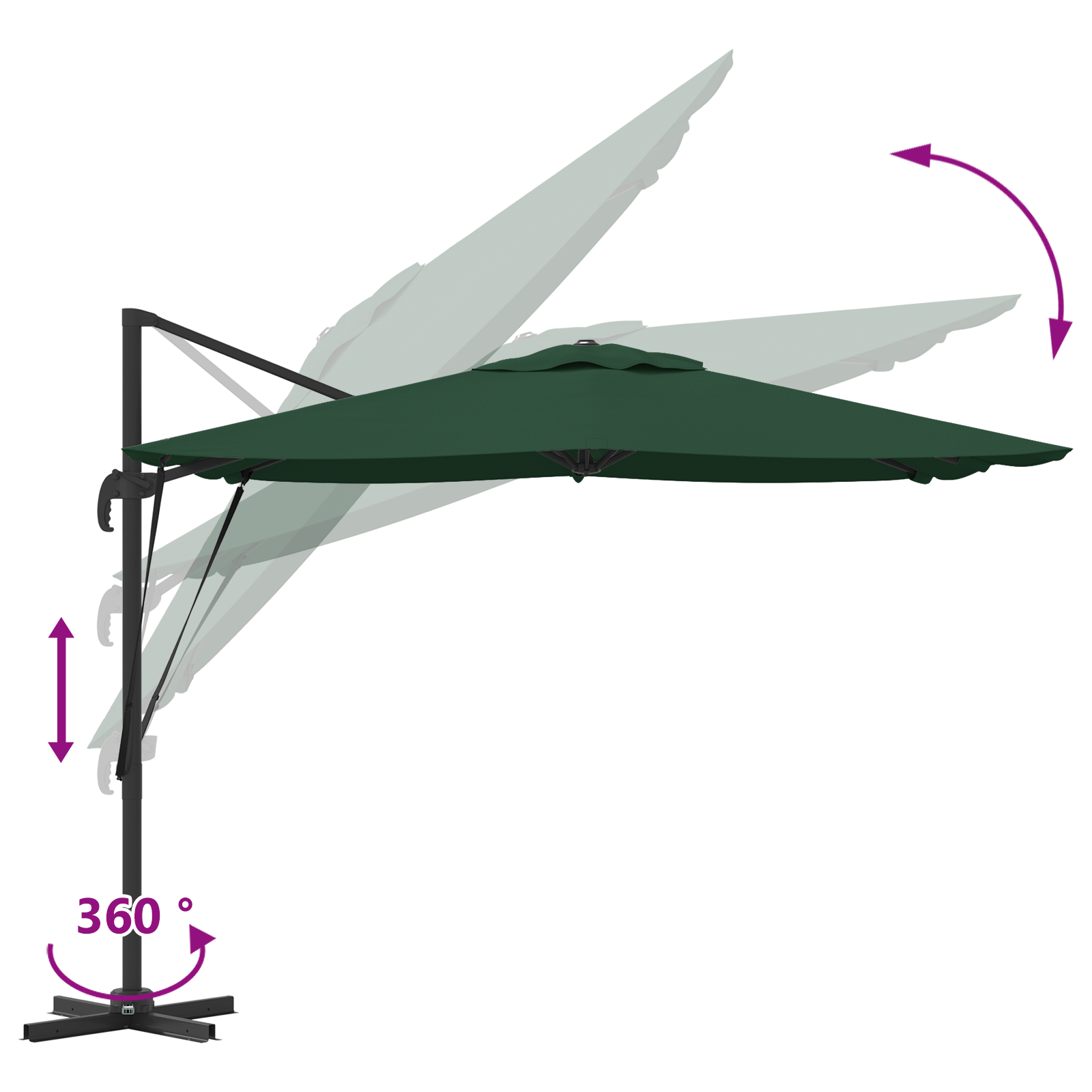 Cantilever Roma Parasol Green 286x285x265 cm Aluminium - Image 11