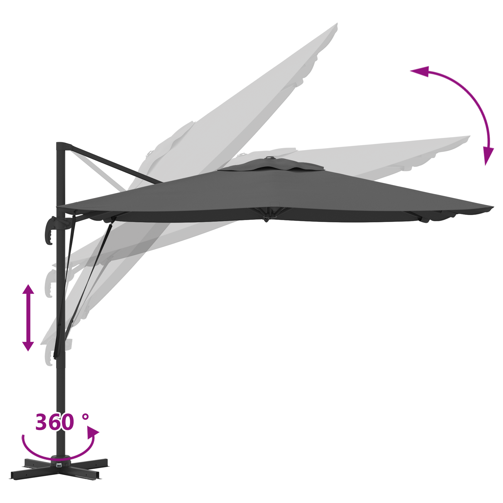 Cantilever Roma Parasol Anthracite 286x285x265 cm Aluminium - Image 11