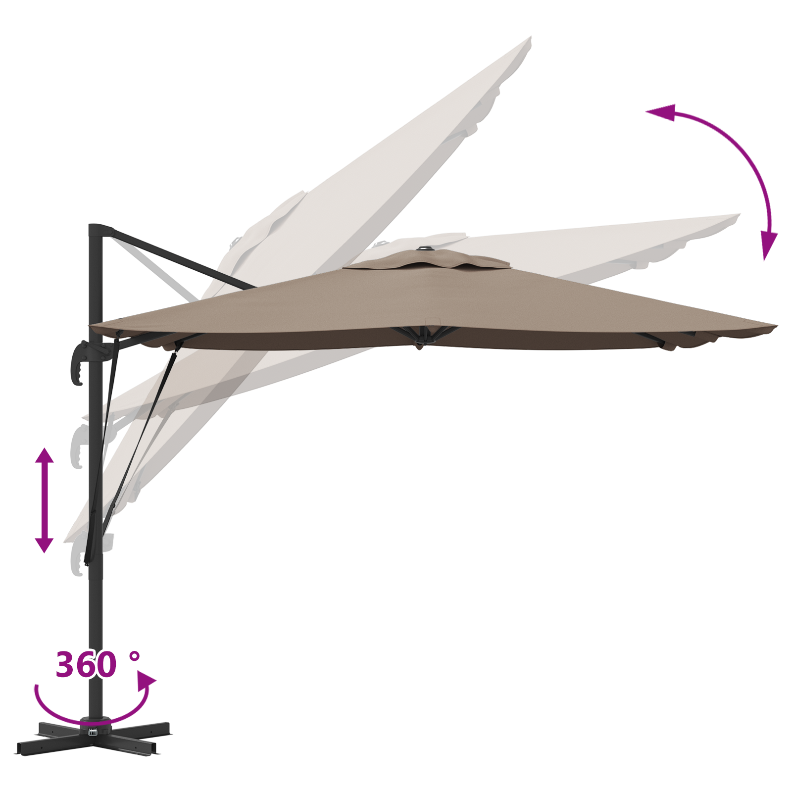 Cantilever Roma Parasol Taupe 286x285x265 cm Aluminium - Image 11