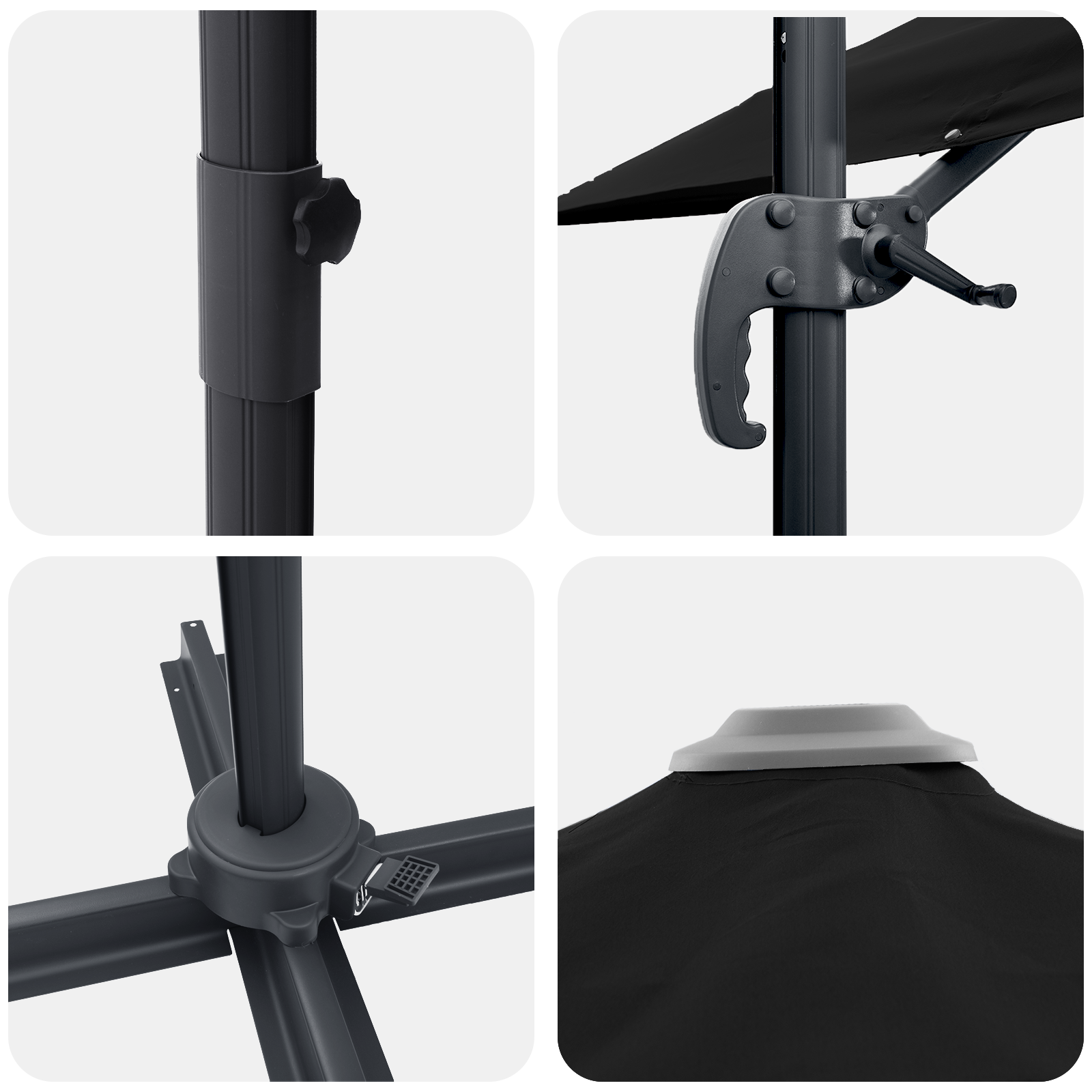 Cantilever Roma Parasol Black 286x285x265 cm Aluminium - Image 9