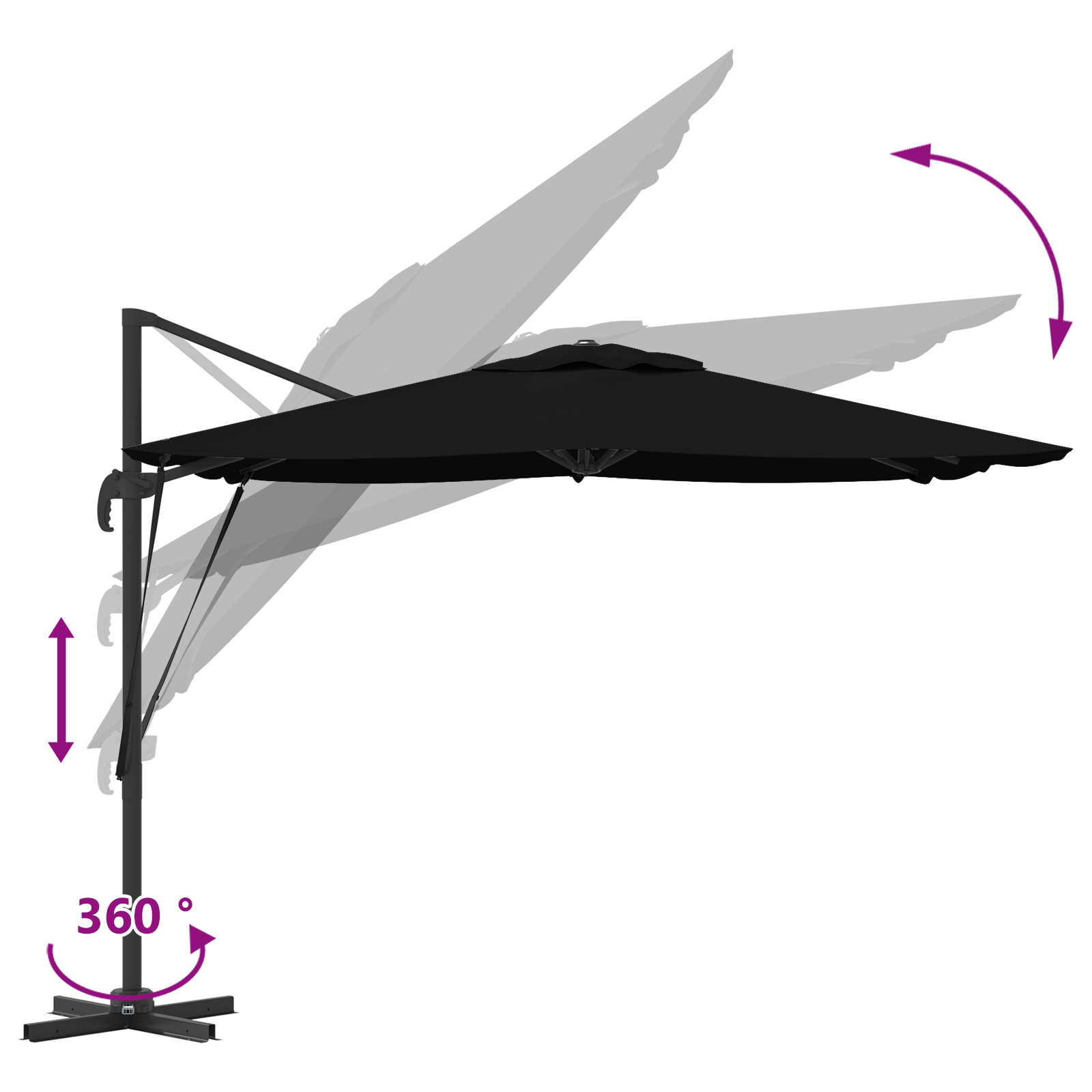 Cantilever Roma Parasol Black 286x285x265 cm Aluminium - Image 11