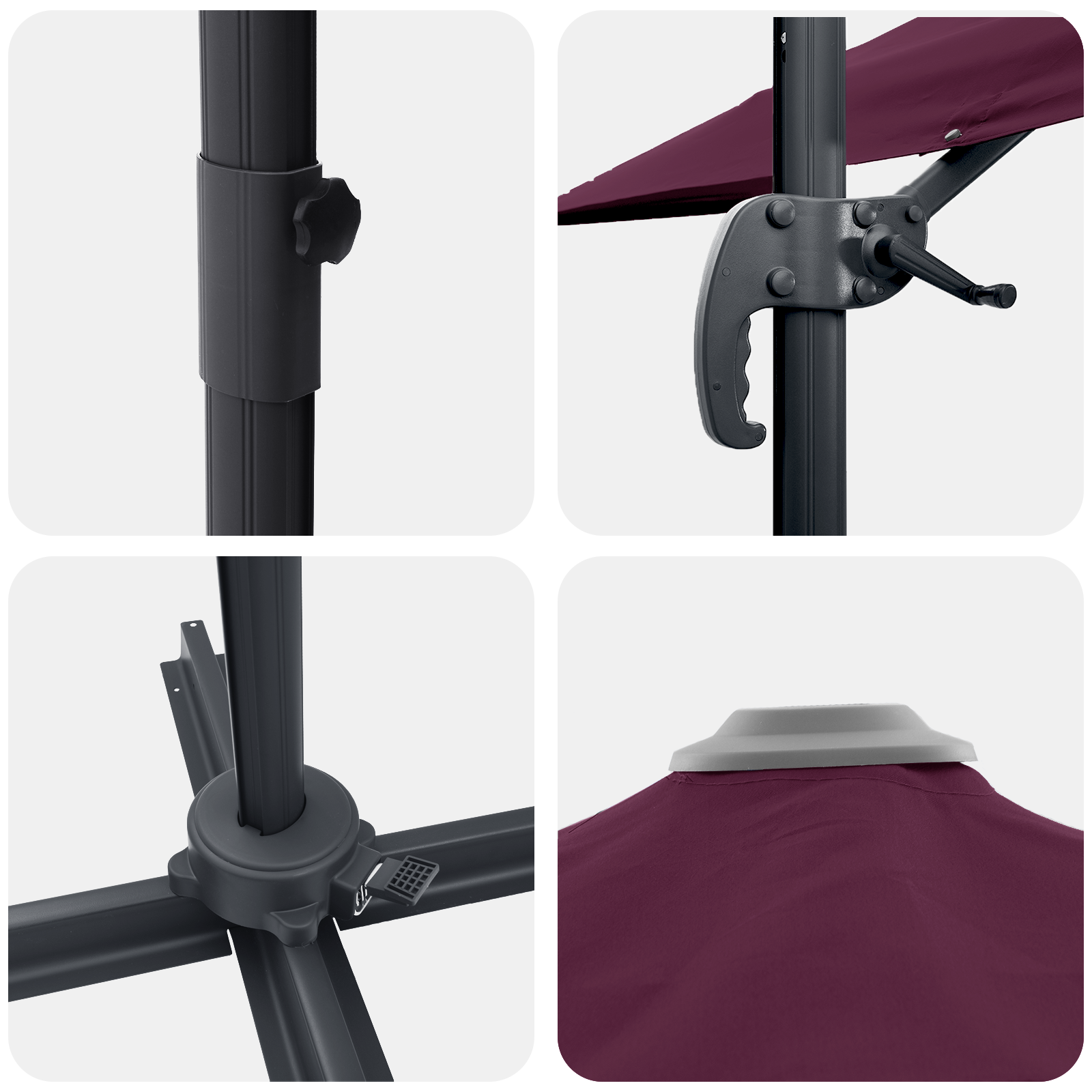 Patio Umbrella Bordeaux red Aluminium, Polyester Large - Image 9