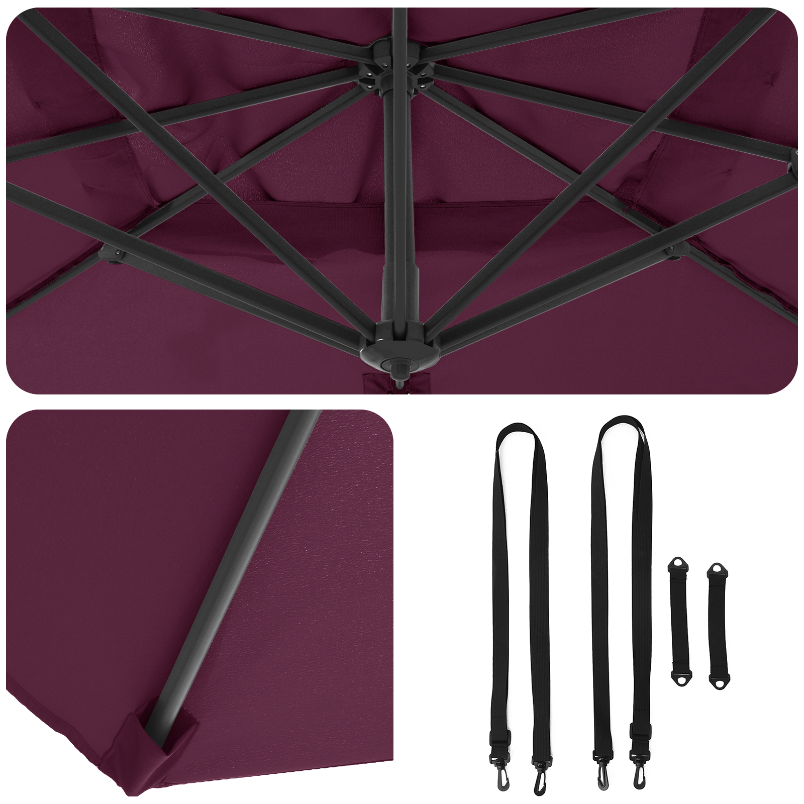 Patio Umbrella Bordeaux red Aluminium, Polyester Large - Image 10