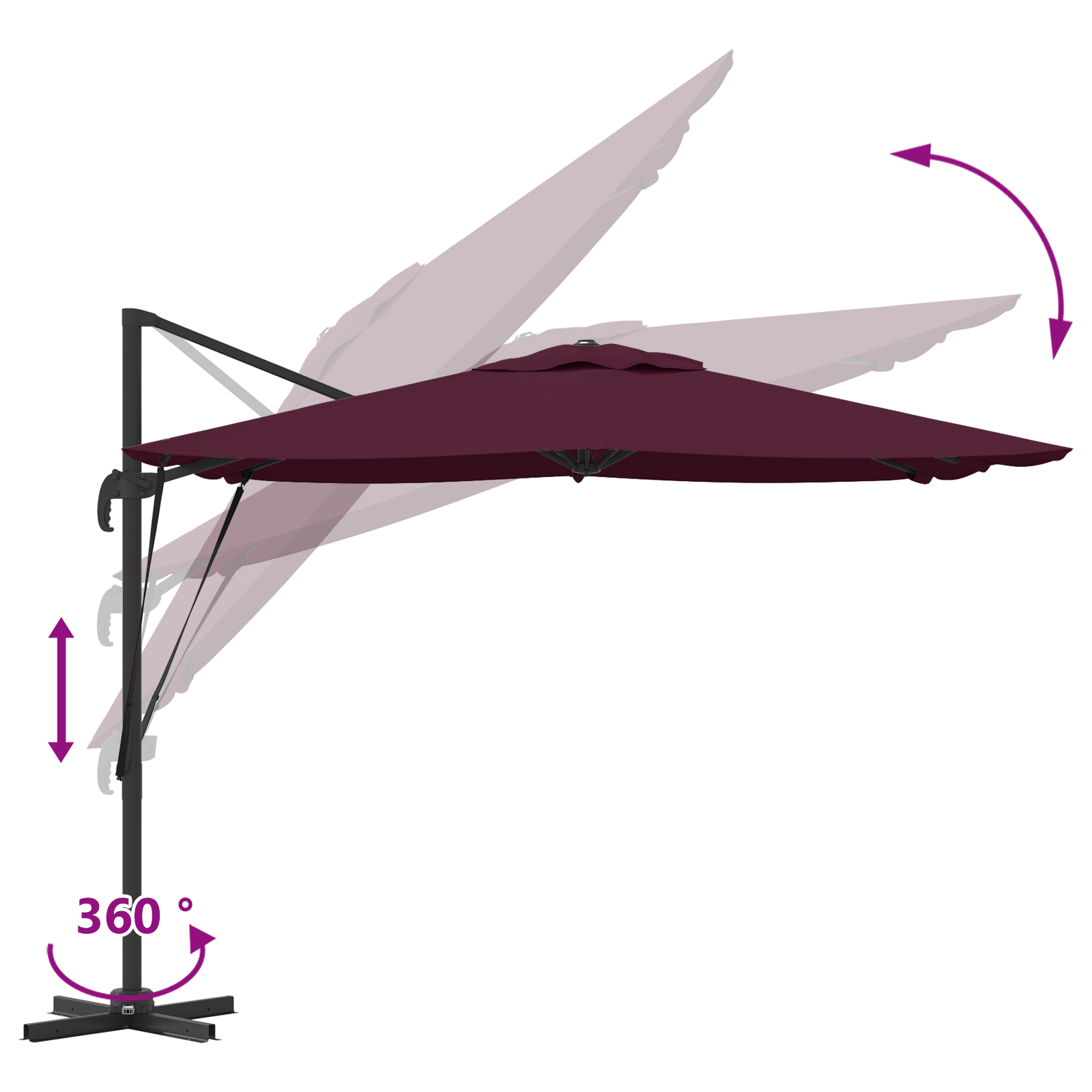 Patio Umbrella Bordeaux red Aluminium, Polyester Large - Image 11