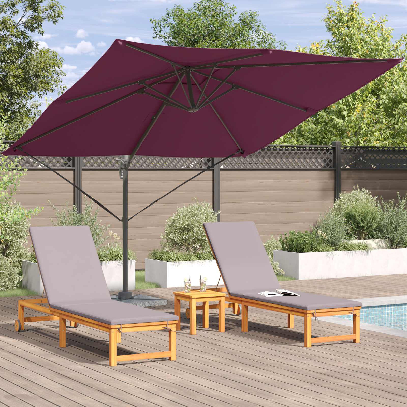 Patio Umbrella Bordeaux red Aluminium, Polyester Large - Image 4