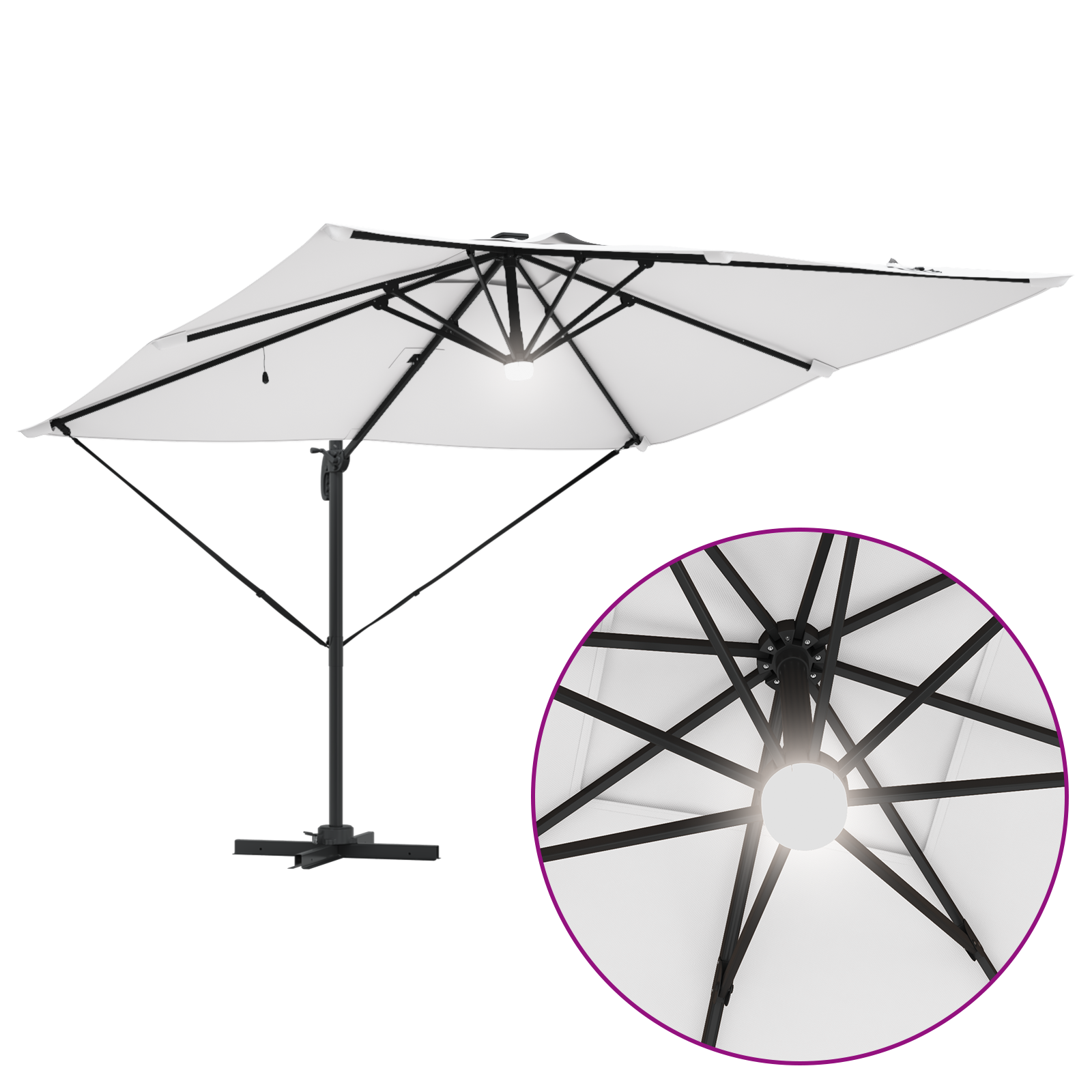 Cantilever Roma Parasol with LEDs Sand 286x285x270 cm Aluminium - Image 11
