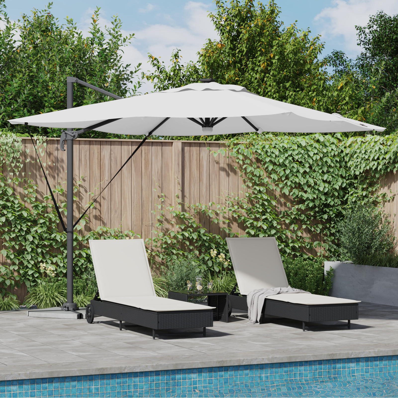 Cantilever Roma Parasol with LEDs Sand 286x285x270 cm Aluminium