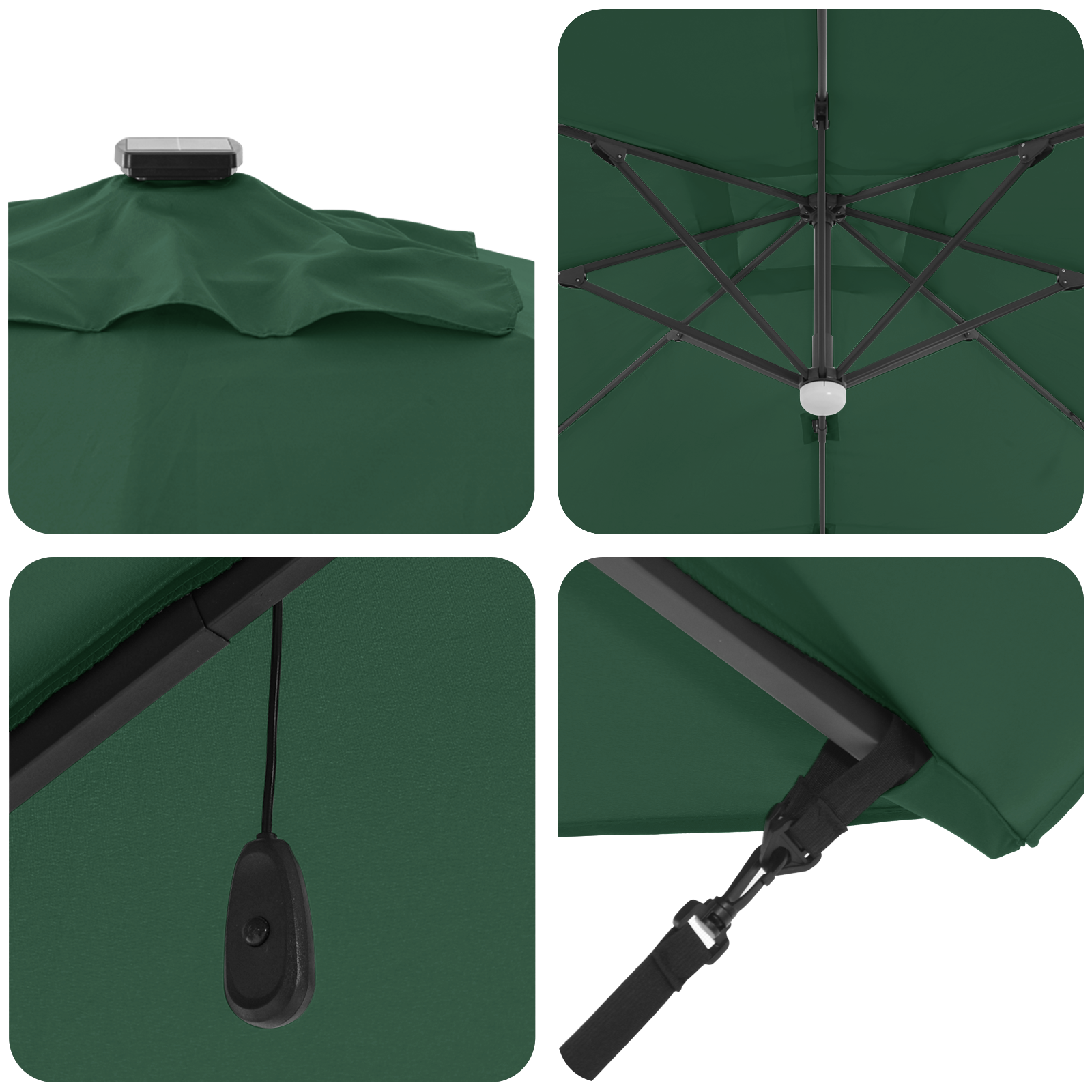 Cantilever Roma Parasol with LEDs Green 286x285x270 cm Aluminium - Image 8