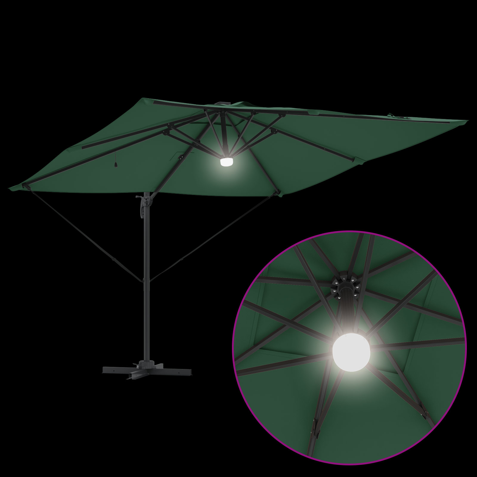 Cantilever Roma Parasol with LEDs Green 286x285x270 cm Aluminium - Image 10