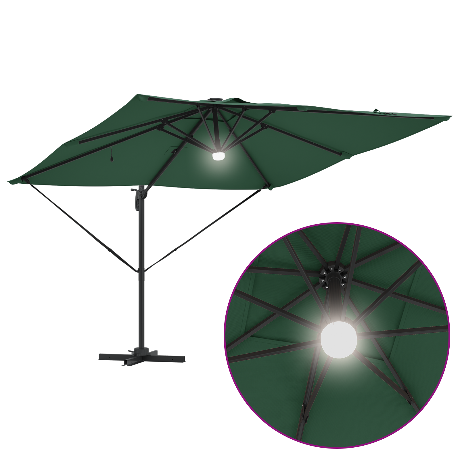 Cantilever Roma Parasol with LEDs Green 286x285x270 cm Aluminium - Image 11