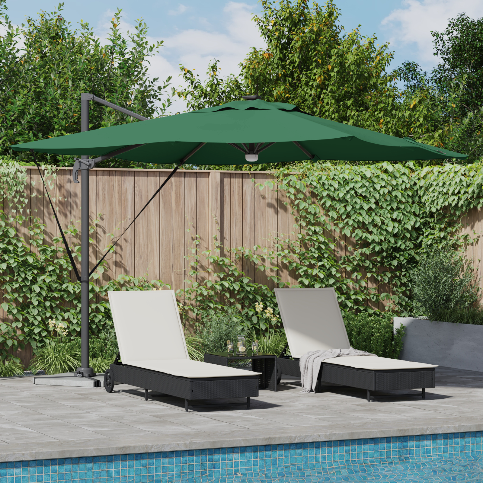 Cantilever Roma Parasol with LEDs Green 286x285x270 cm Aluminium