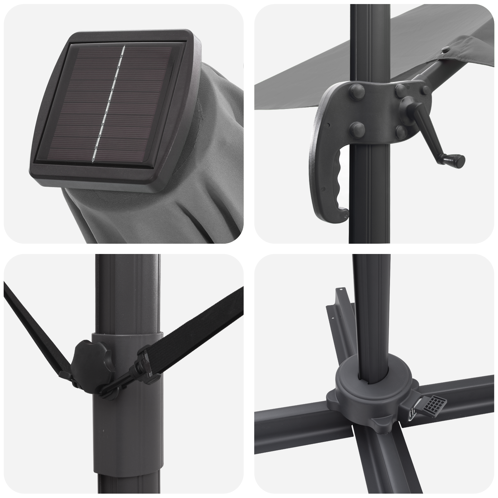 Cantilever Roma Parasol with LEDs Anthracite 286x285x270 cm Aluminium - Image 3