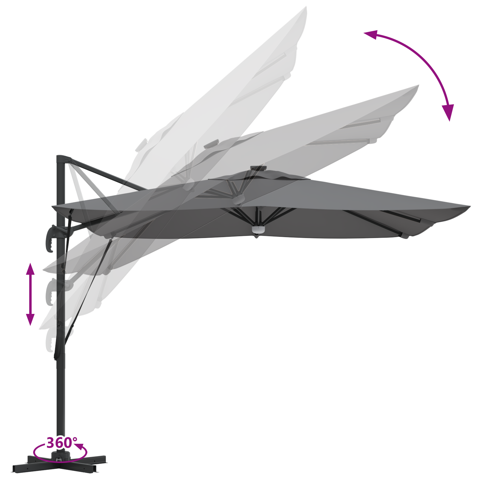 Cantilever Roma Parasol with LEDs Anthracite 286x285x270 cm Aluminium - Image 4