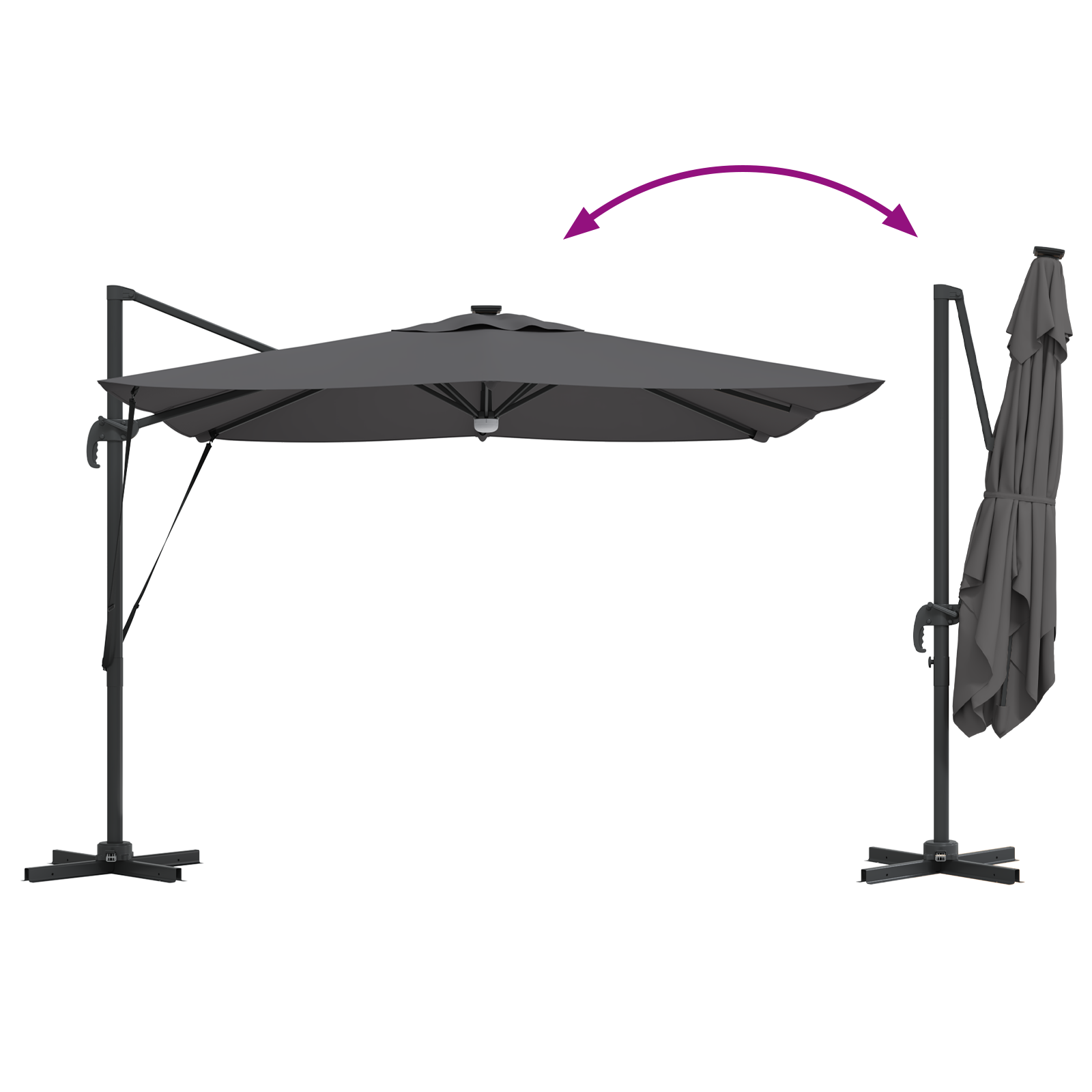 Cantilever Roma Parasol with LEDs Anthracite 286x285x270 cm Aluminium - Image 5