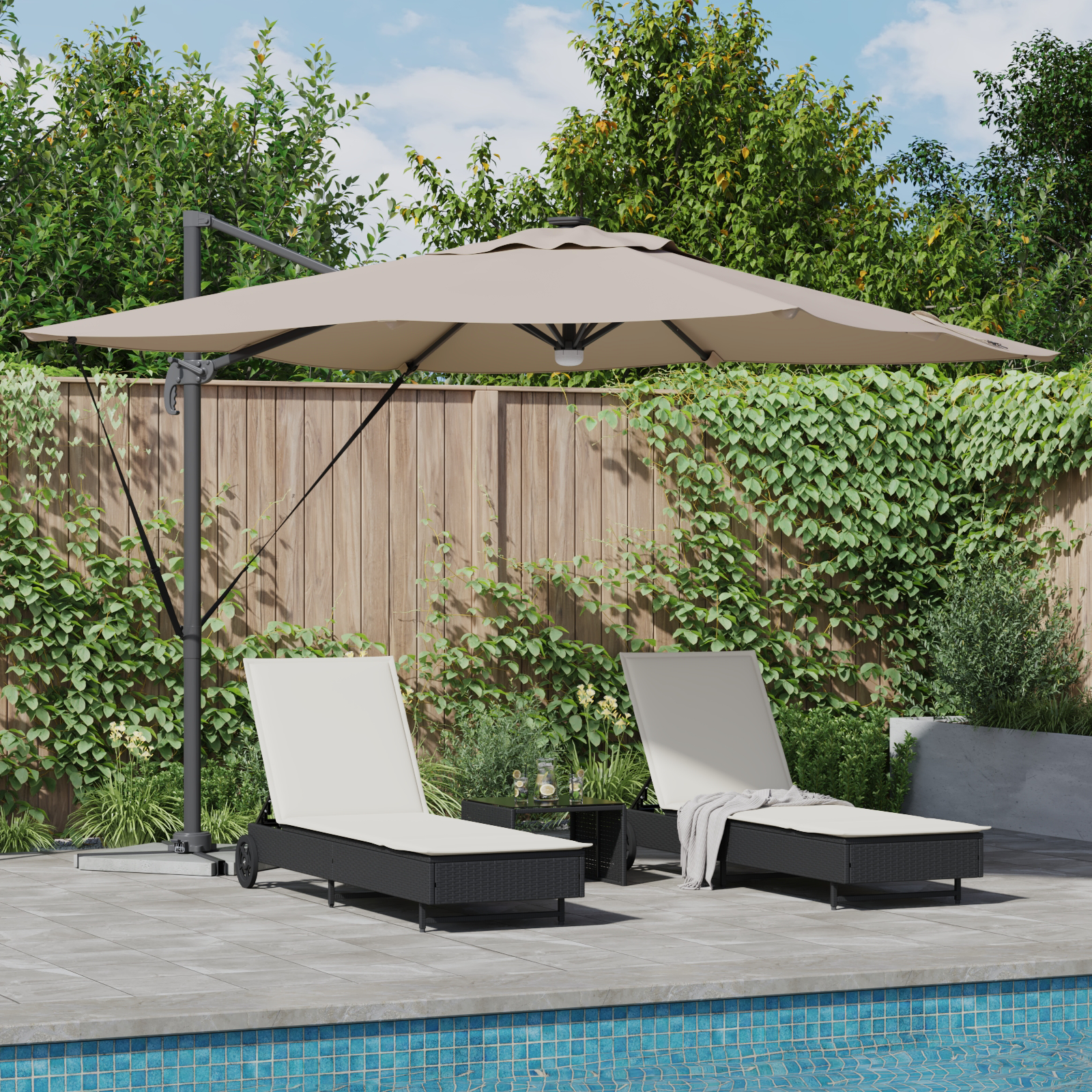 Cantilever Roma Parasol with LEDs Taupe 286x285x270 cm Aluminium
