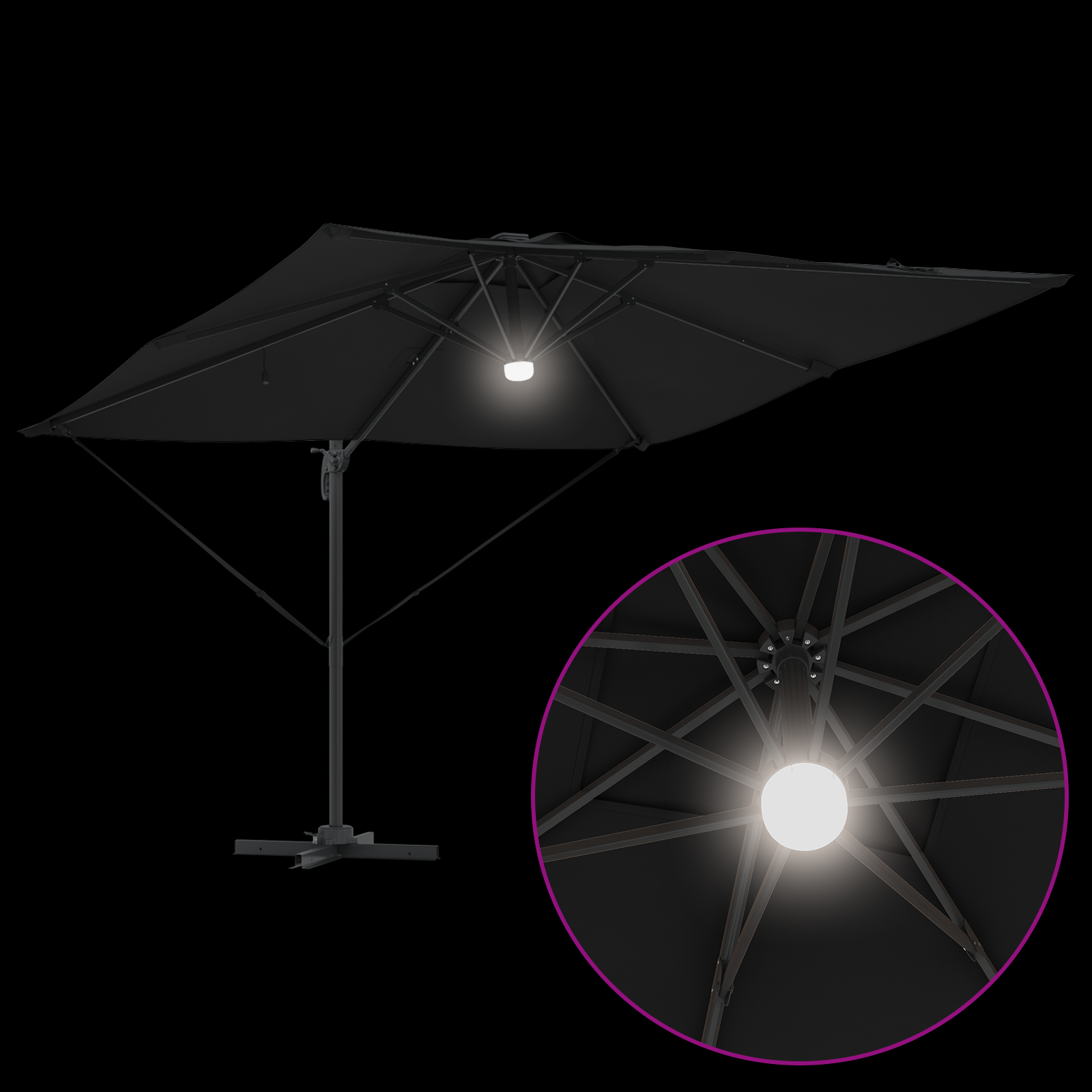 Cantilever Roma Parasol with LEDs Black 286x285x270 cm Aluminium - Image 9