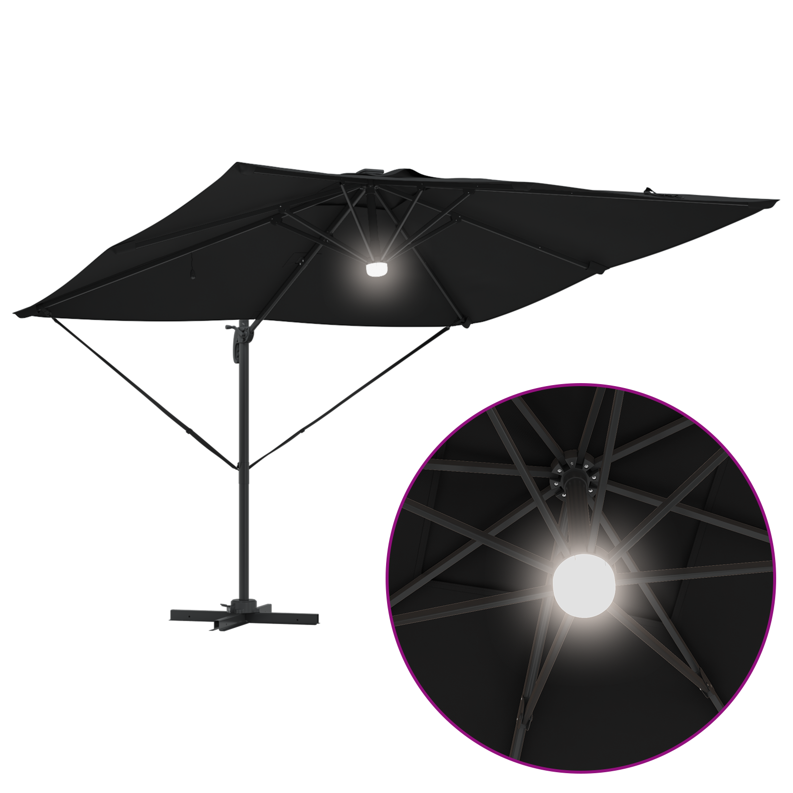 Cantilever Roma Parasol with LEDs Black 286x285x270 cm Aluminium - Image 10