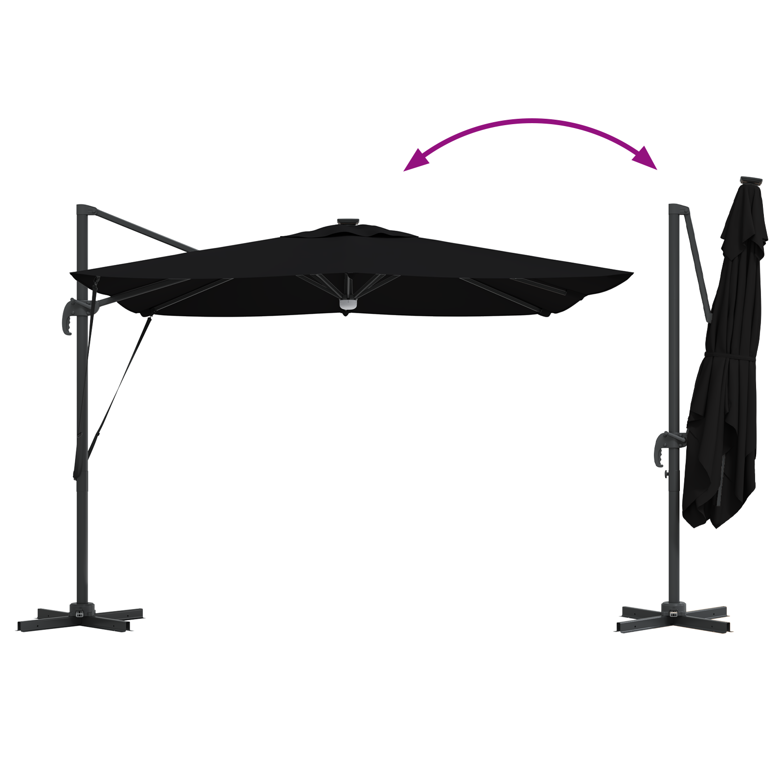 Cantilever Roma Parasol with LEDs Black 286x285x270 cm Aluminium - Image 11