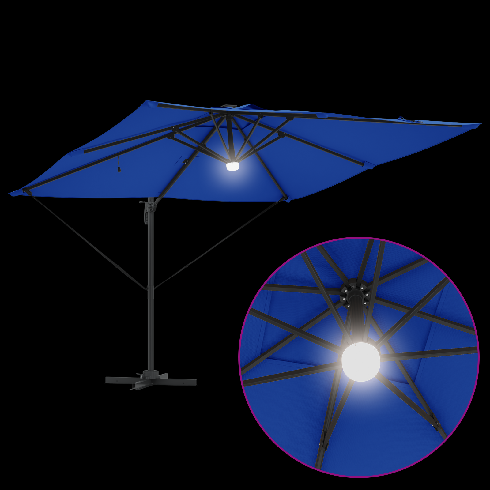 Cantilever Roma Parasol with LEDs Azure Blue 286x285x270 cm Aluminium - Image 8